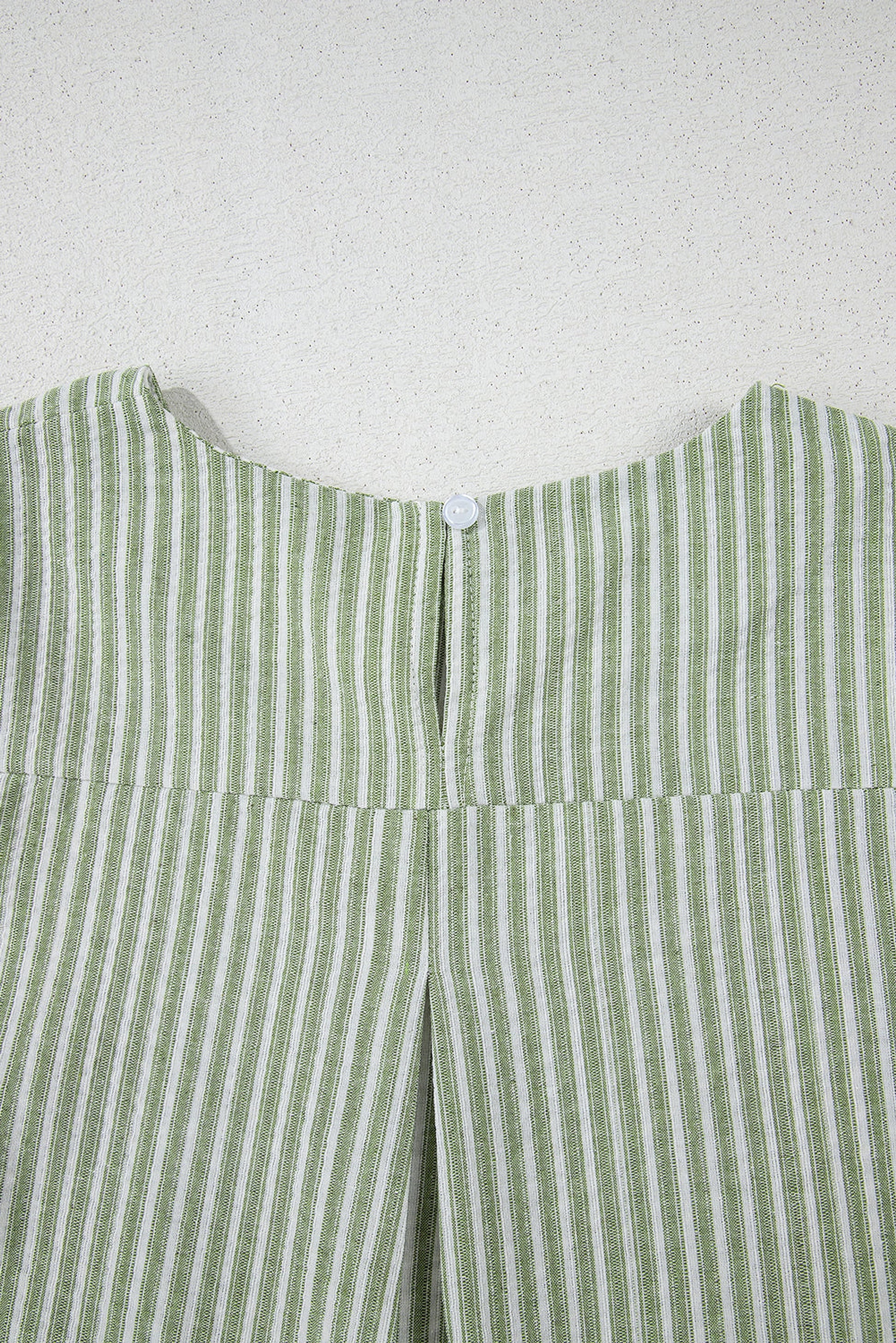Green Stripe Textured Round Neck Short Puff Sleeve Blouse - enhanced image 8