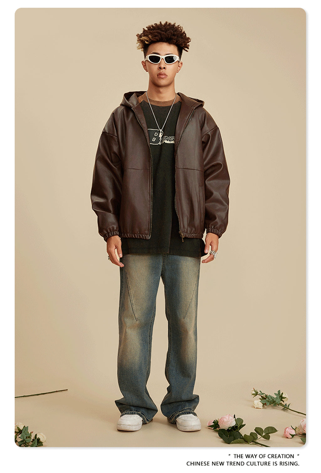 Heavy American Retro Fashion Brand Leather Coat Jacket Ment - enhanced image 8