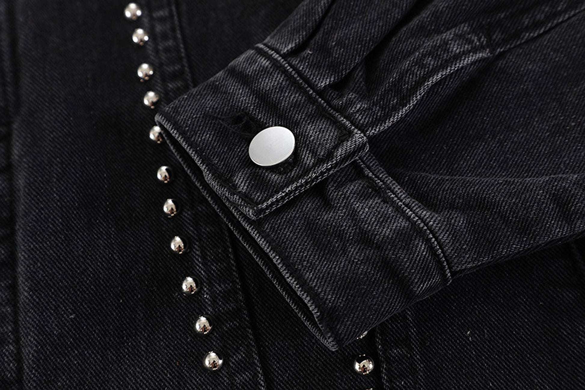 Heavy Beaded Black Denim Jacket For Men And Women - enhanced image 8