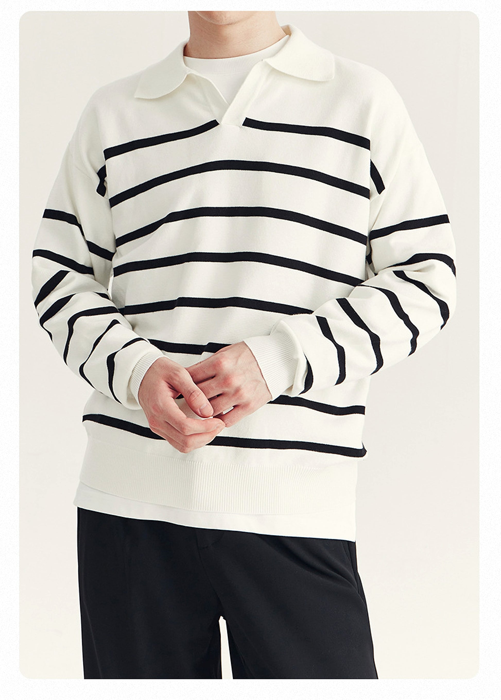 High-grade Loose Contrast Color Striped Sweater Long Sleeve Inner Wear Sweater For Men - enhanced image 8