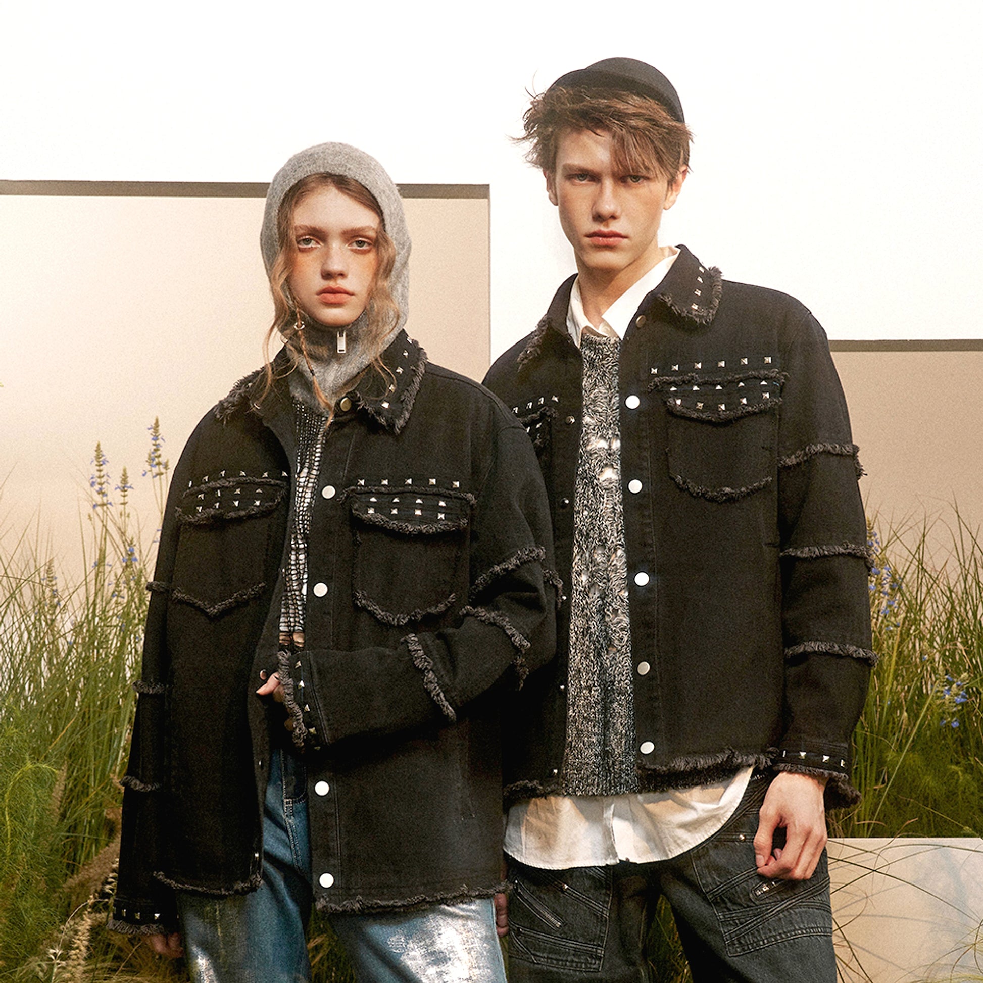 High Street Fashion Brand Hip Hop Rock Rivet Decorative Denim Jacket - enhanced image 8