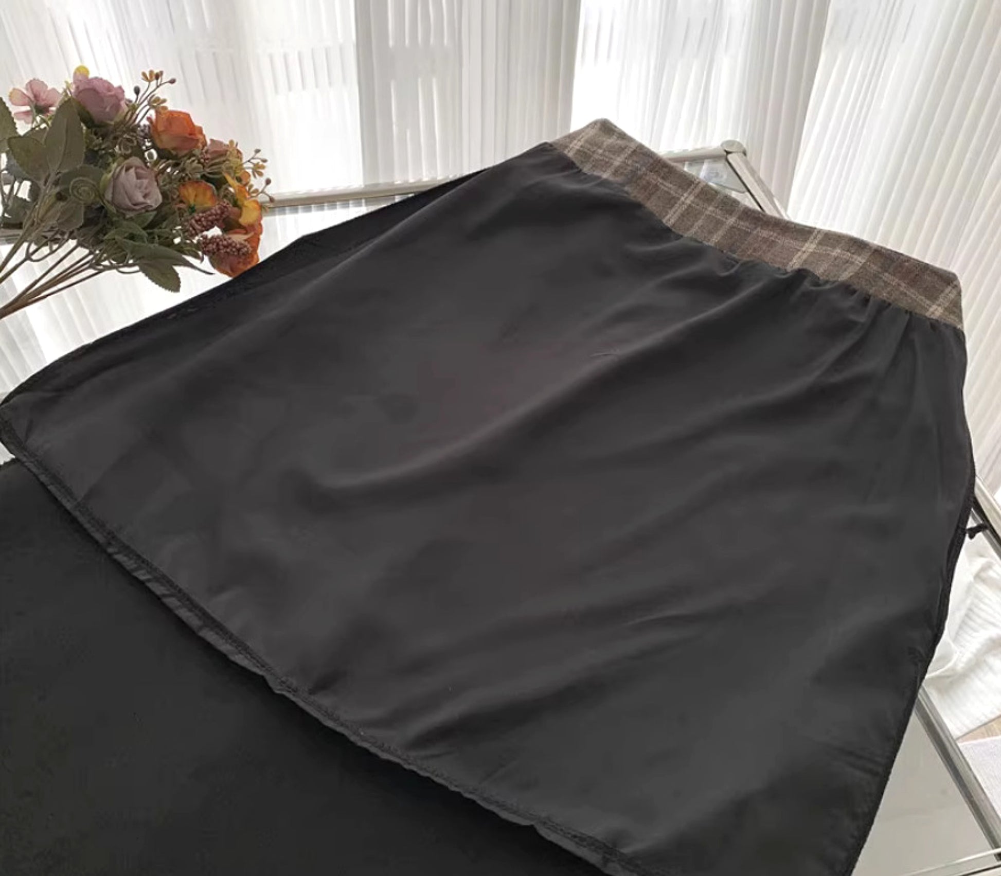 High Waist Mid-length Woolen Plaid Skirt For Women - enhanced image 8