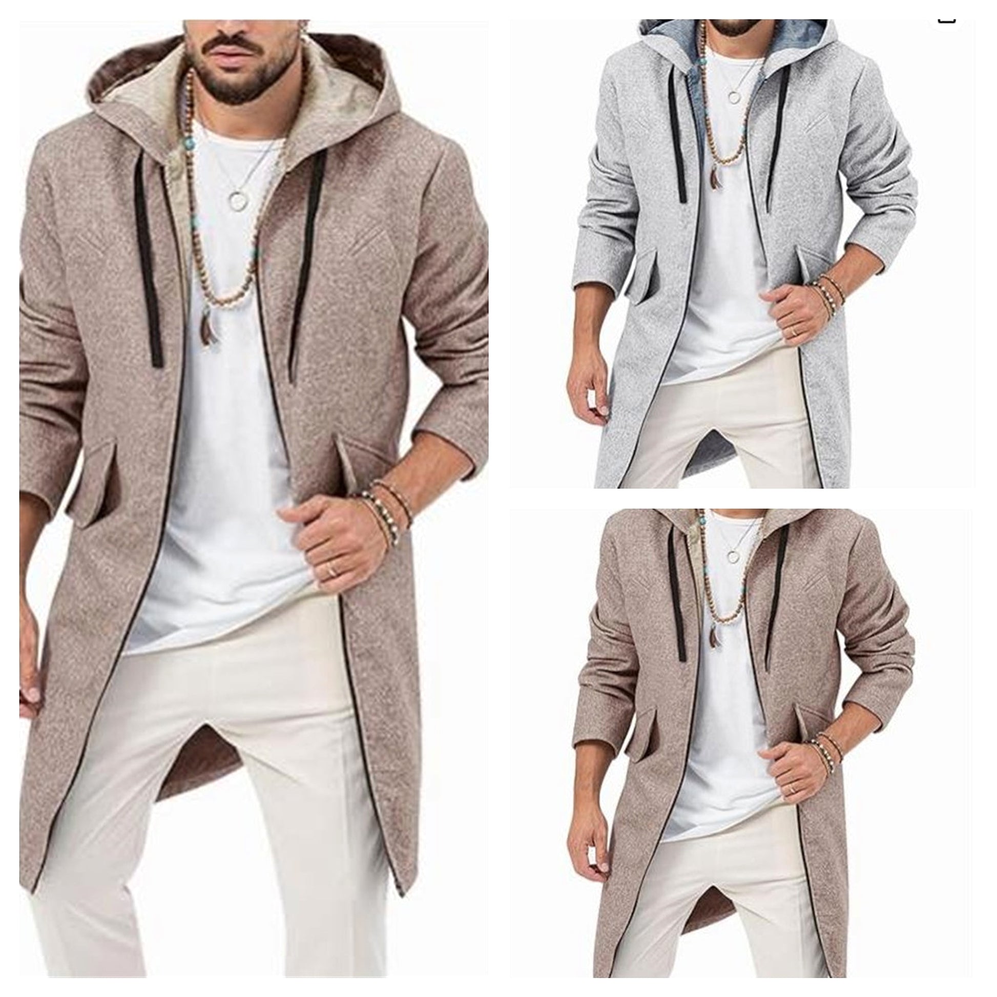 Hooded Jacket Single Zipper Cardigan Woolen Men's Coat - enhanced image 8