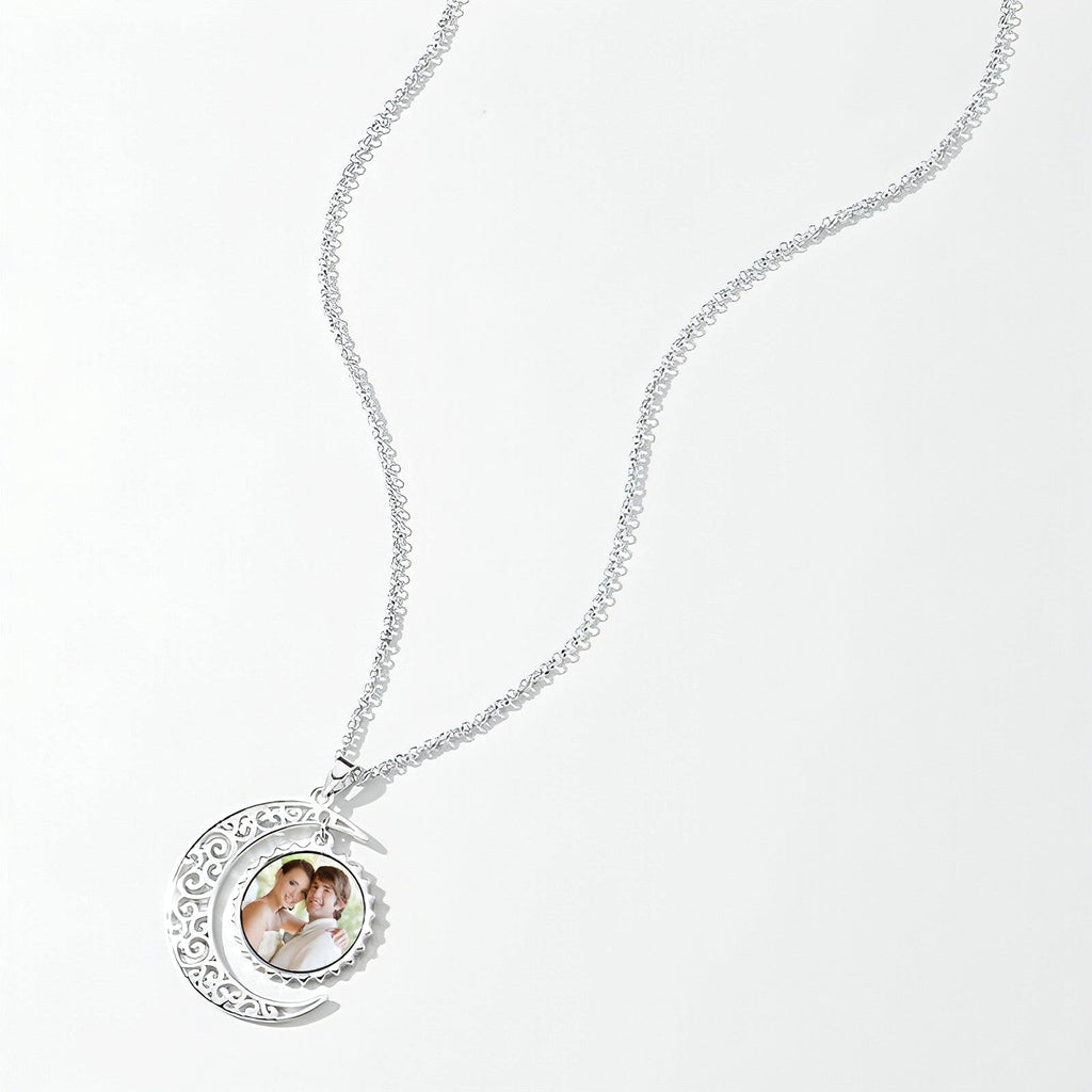 I Love You To The Moon And Back Photo Necklace Platinum Plated Silver - enhanced image 8