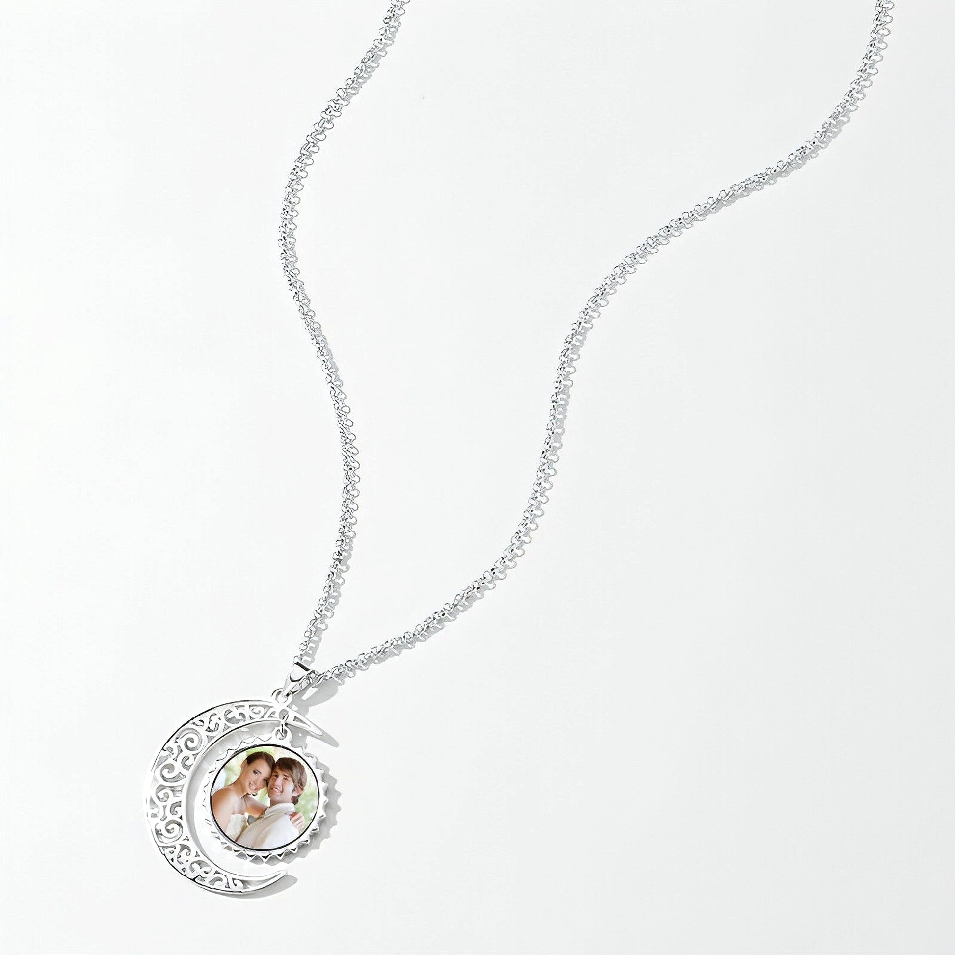 I Love You To The Moon And Back Photo Necklace Platinum Plated Silver - enhanced image 8
