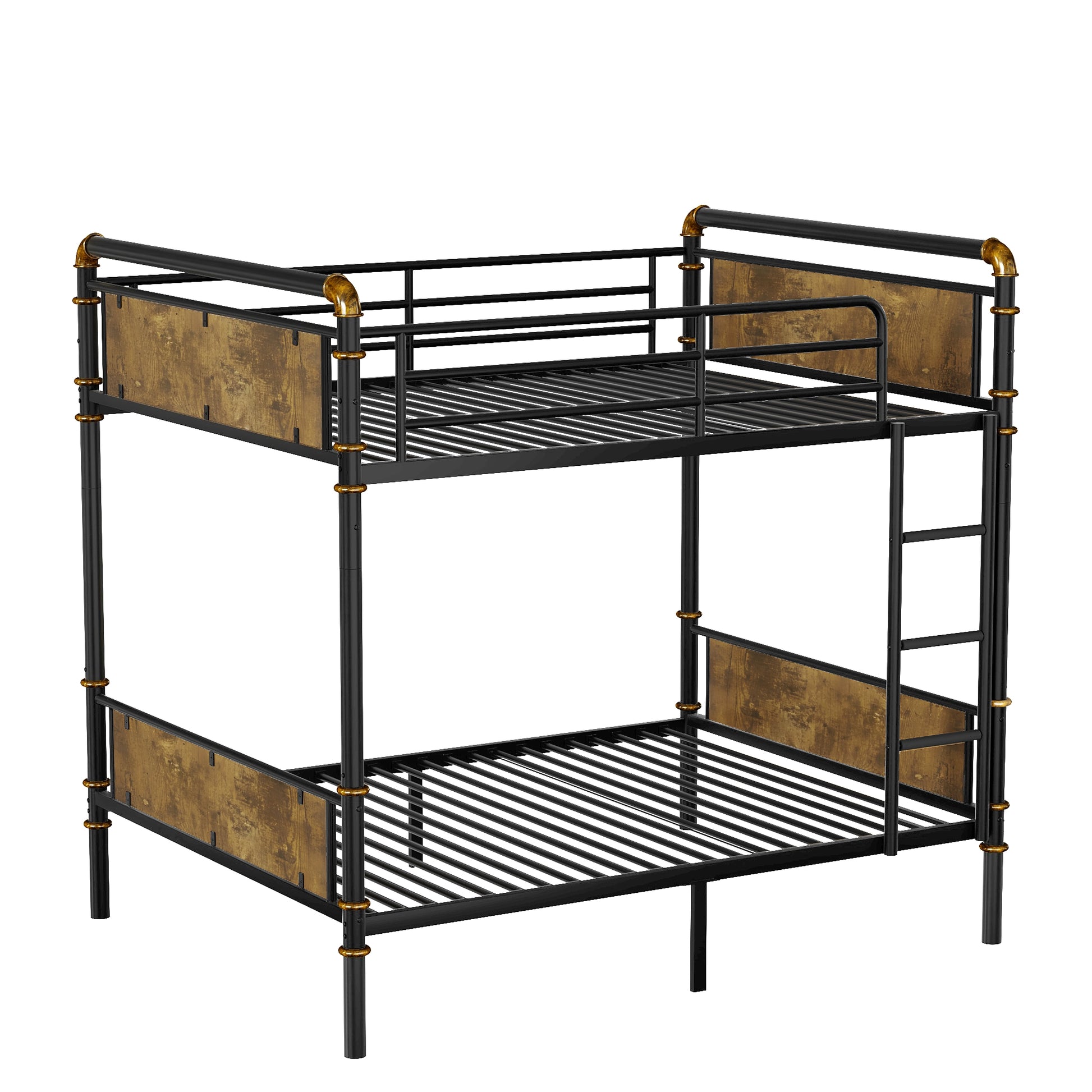 IronLoft™ – Twin XL Over Twin XL Metal Bunk Bed with Rustic Wood Finish & Safety Rail (US Warehouse) - enhanced image 8