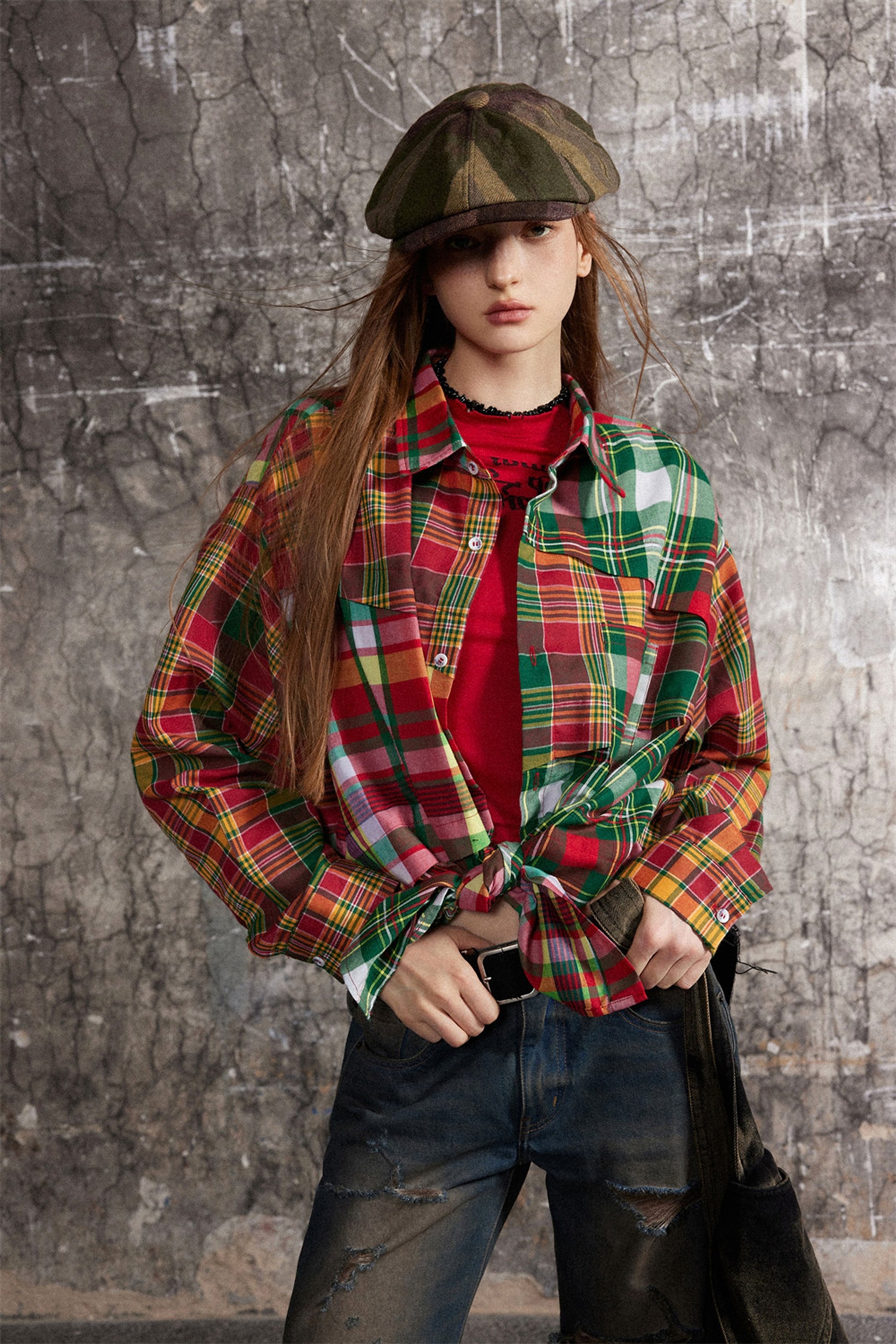 Irregular Spliced Plaid Blouse Women DressShirt - enhanced image 8
