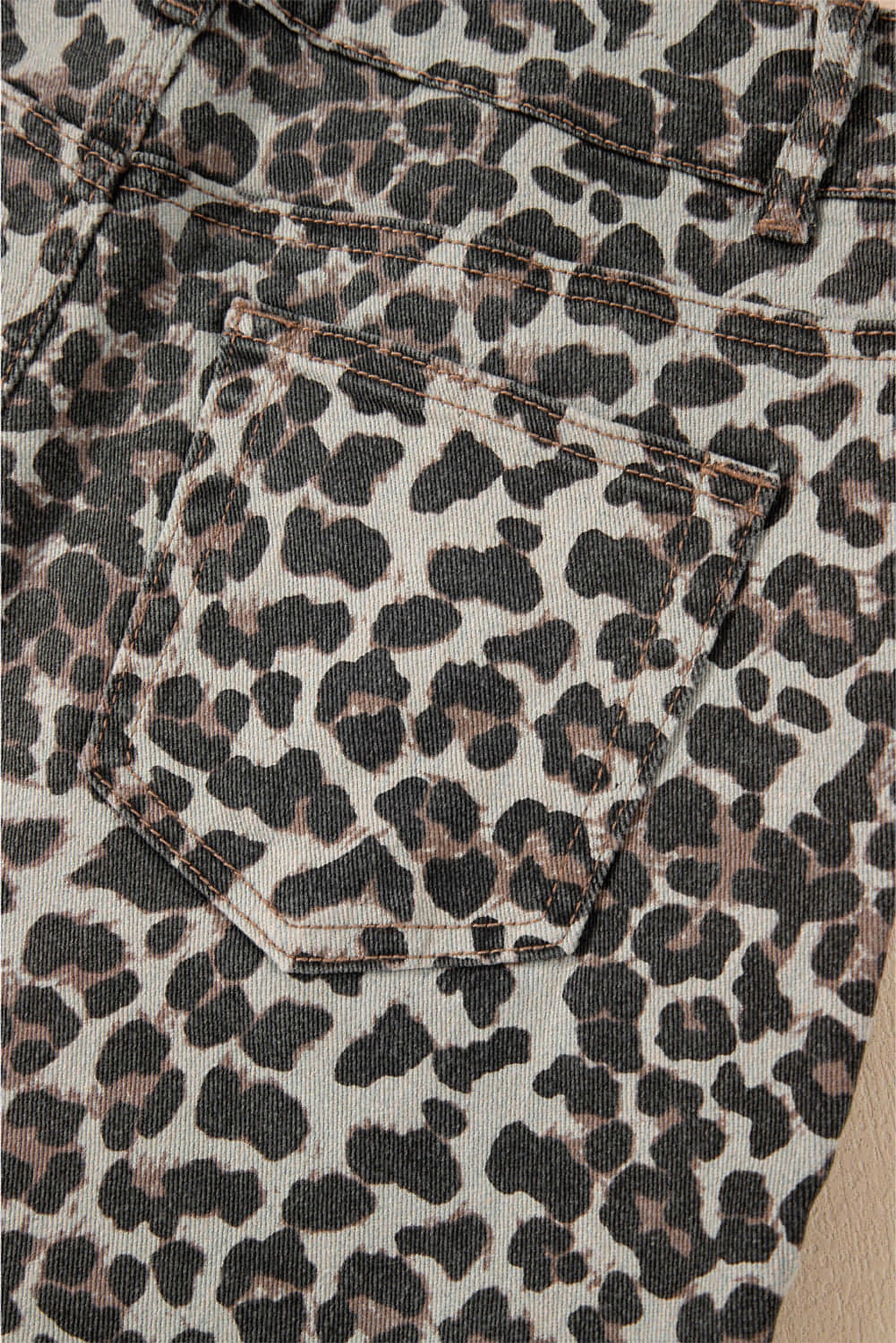 Khaki Leopard Denim Mini Skirt - enhanced image 8