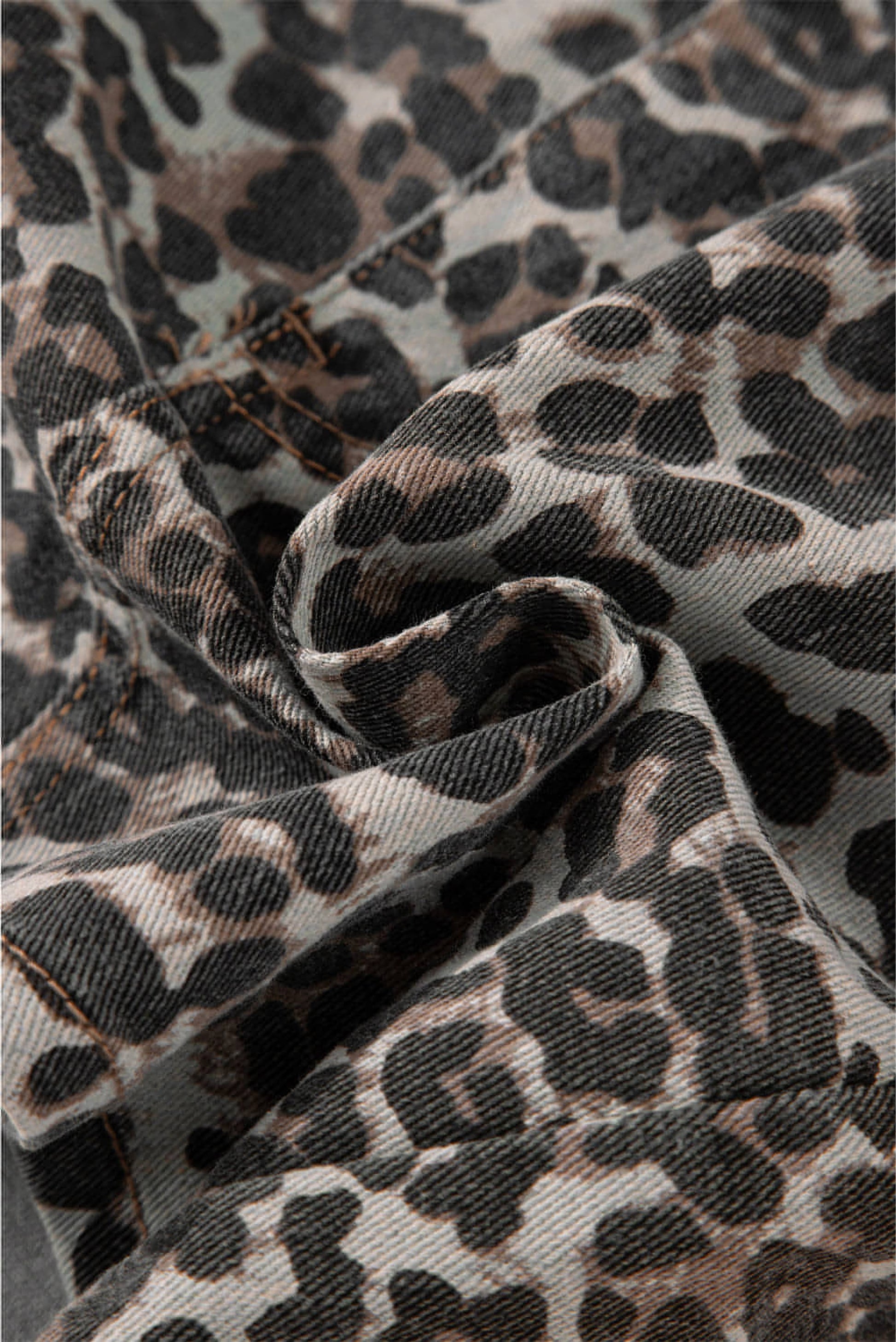 Khaki Leopard Denim Mini Skirt - enhanced image 8