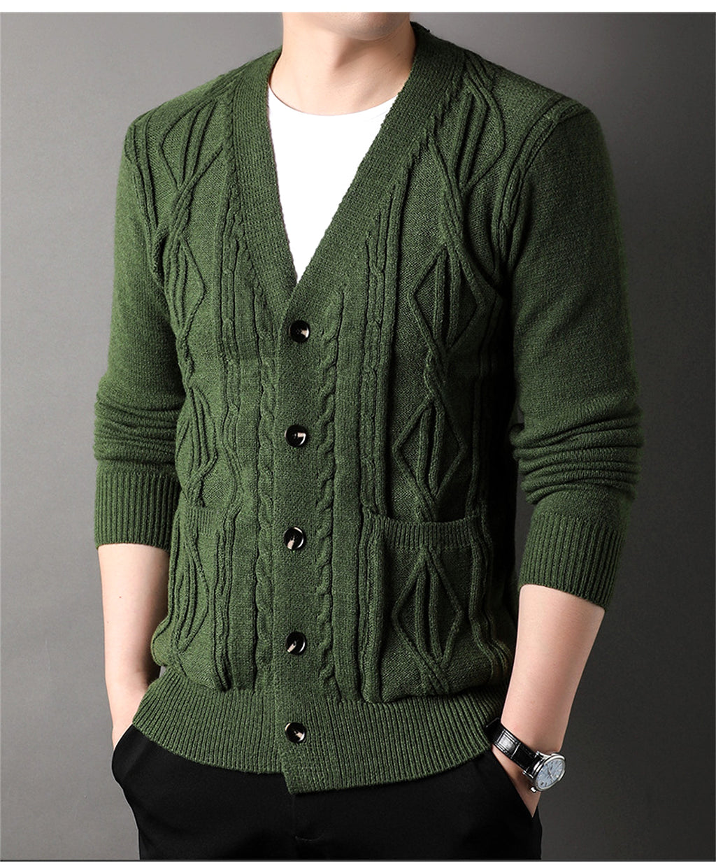 Knitted Cardigan Rhombus Loose Casual Sweater Coat Men - enhanced image 8