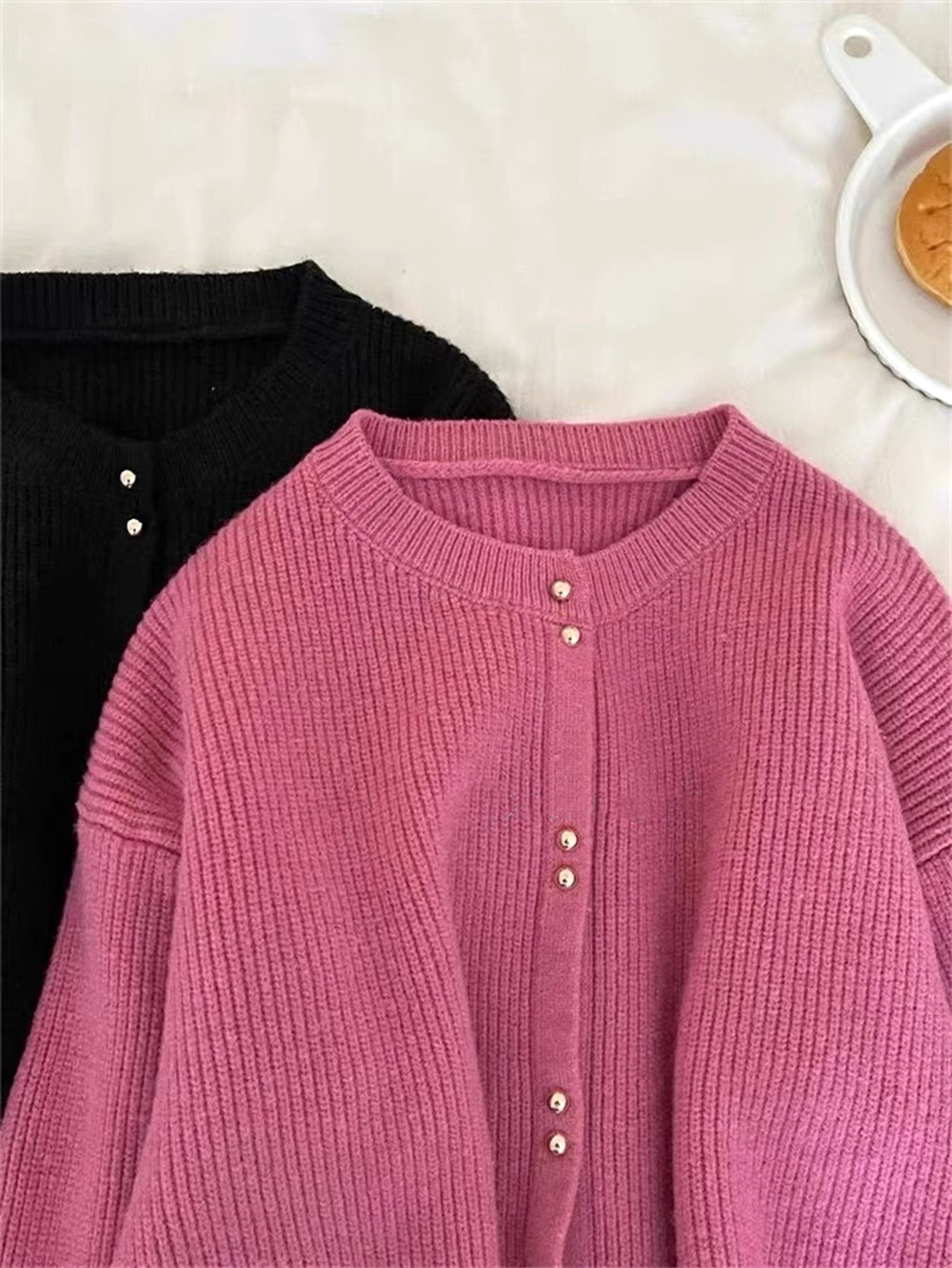 Korean Style Women's Long Sleeve Sweater Coat - enhanced image 8