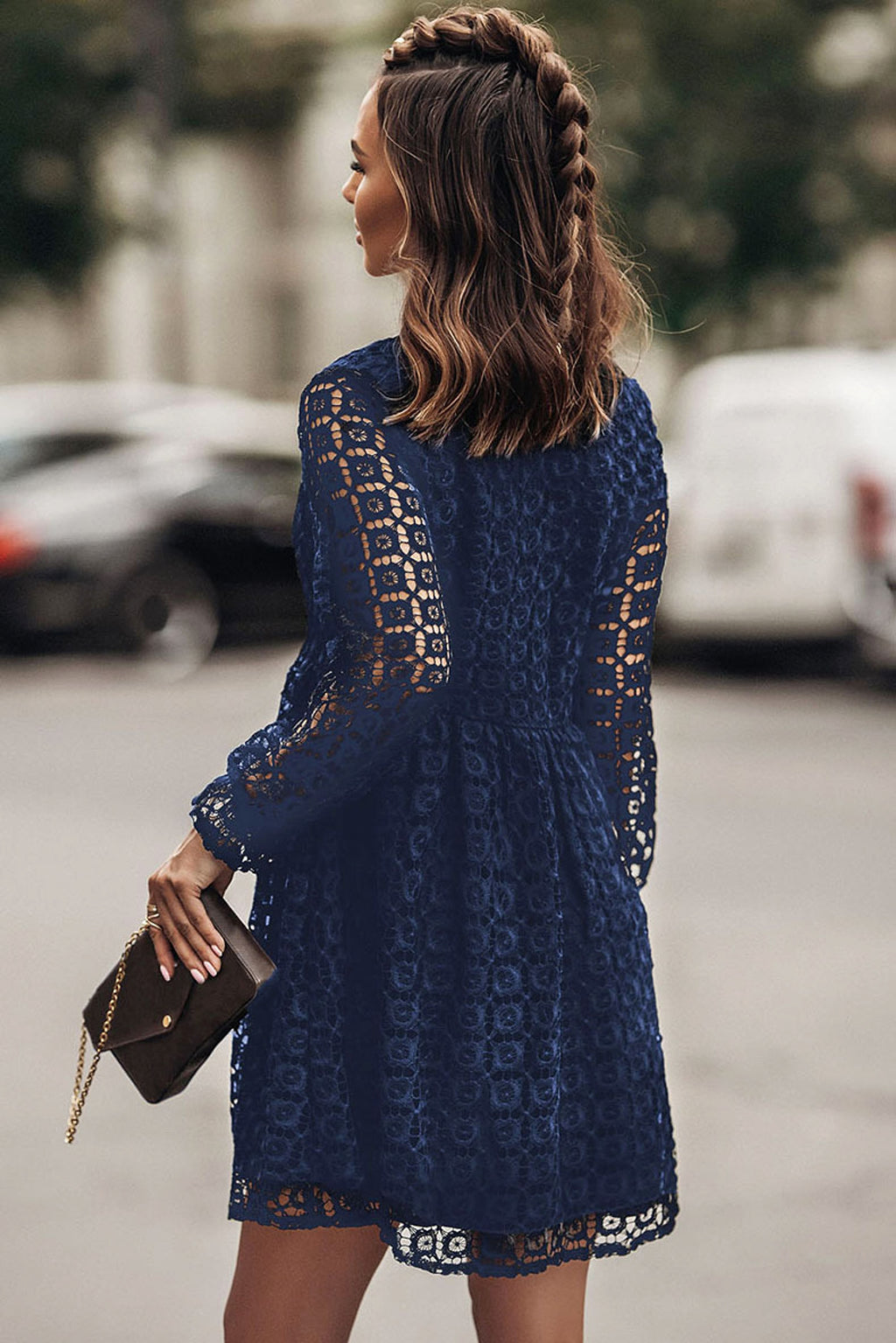A. Lace Stitching Long Sleeve Dress Women - enhanced image 8