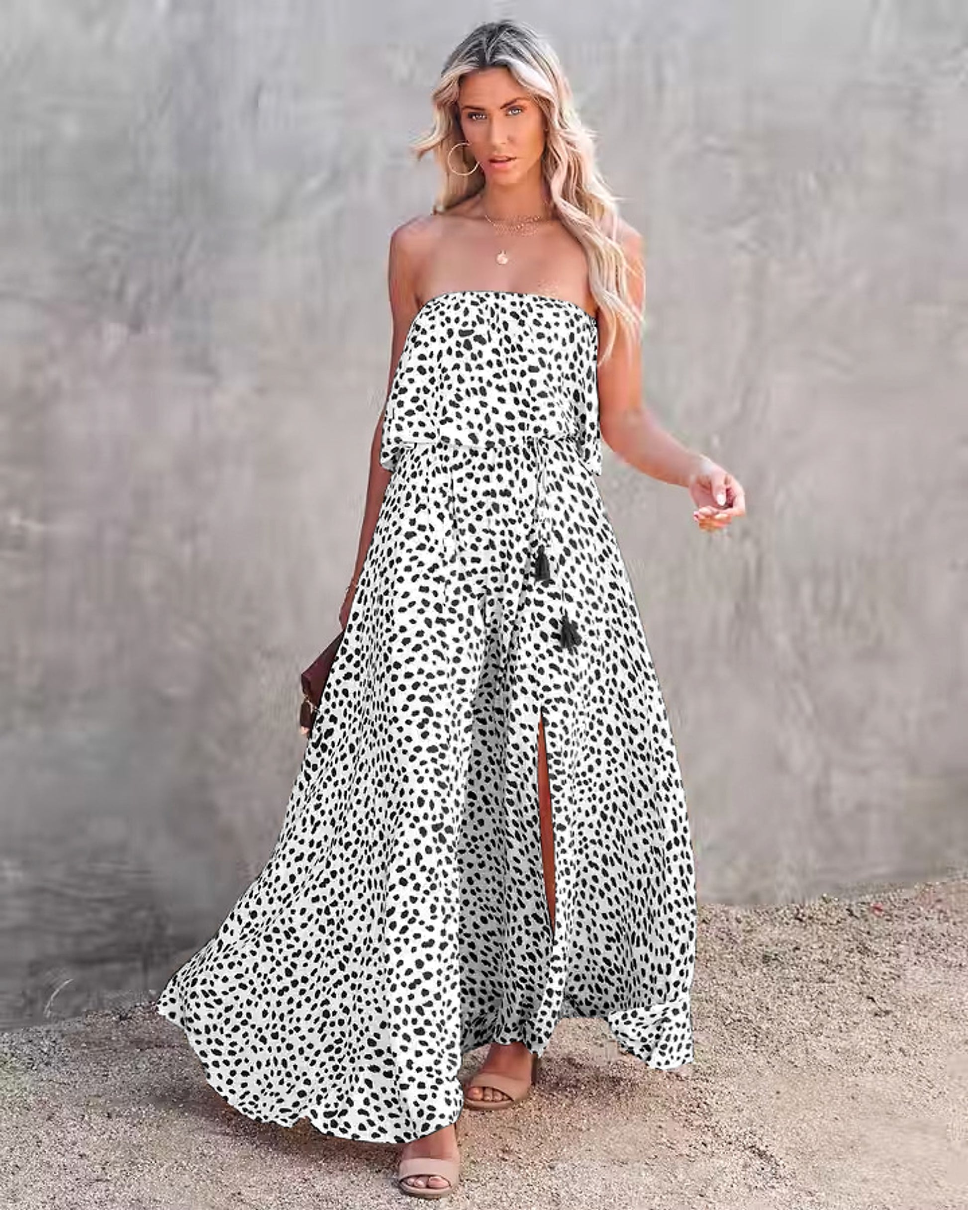 Leopard Print Floral-print Off-shoulder Ruffled Slit Dress - enhanced image 8