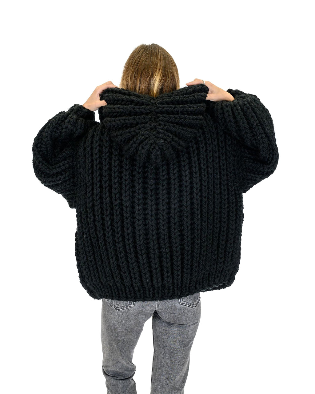 Loose And Hooded Cardigan Coat Handmade Knitting Needle Women's Knitted Sweater - enhanced image 8