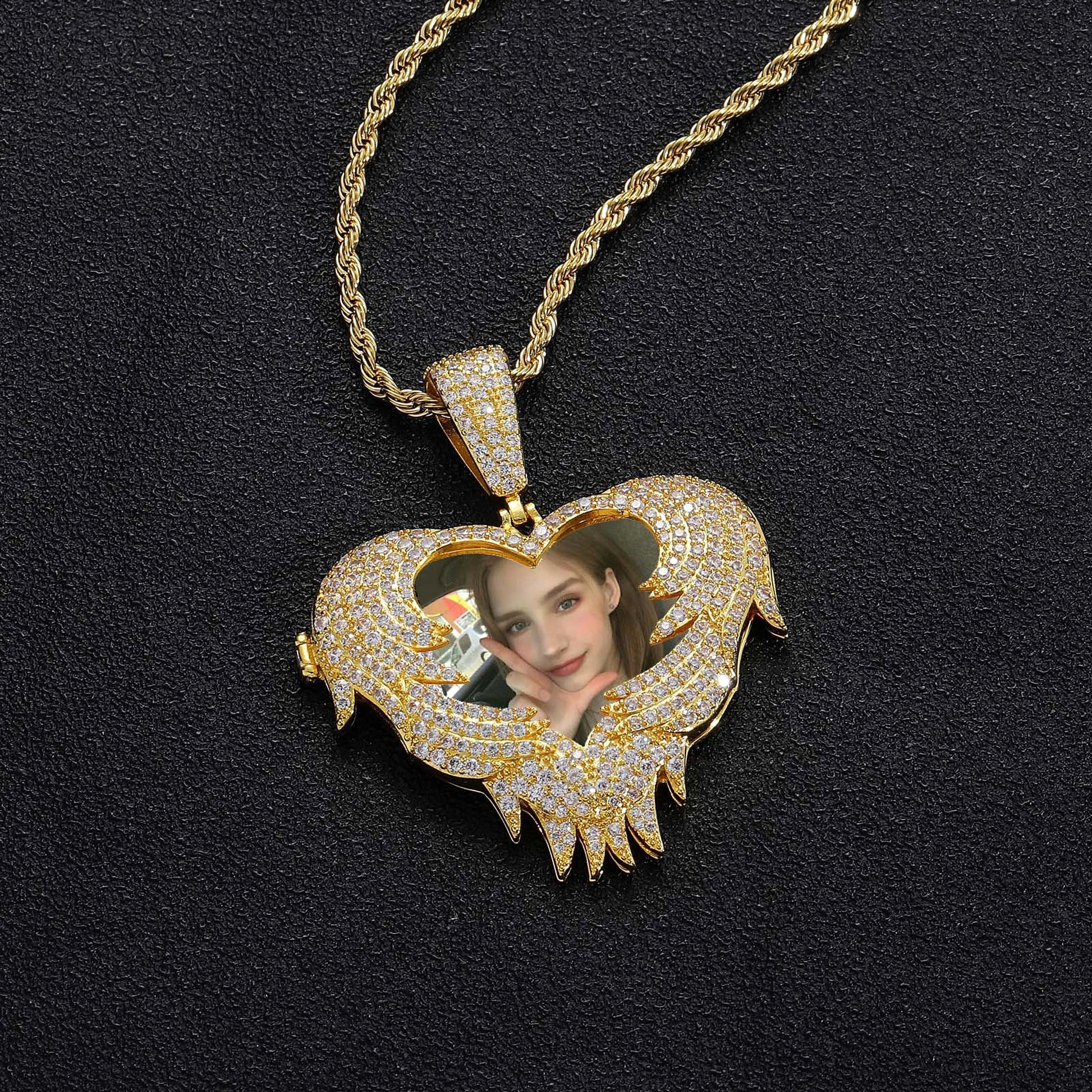 LoveShell™ – Custom Clamshell Heart Photo Pendant | Iced Out Zircon Necklace - enhanced image 8