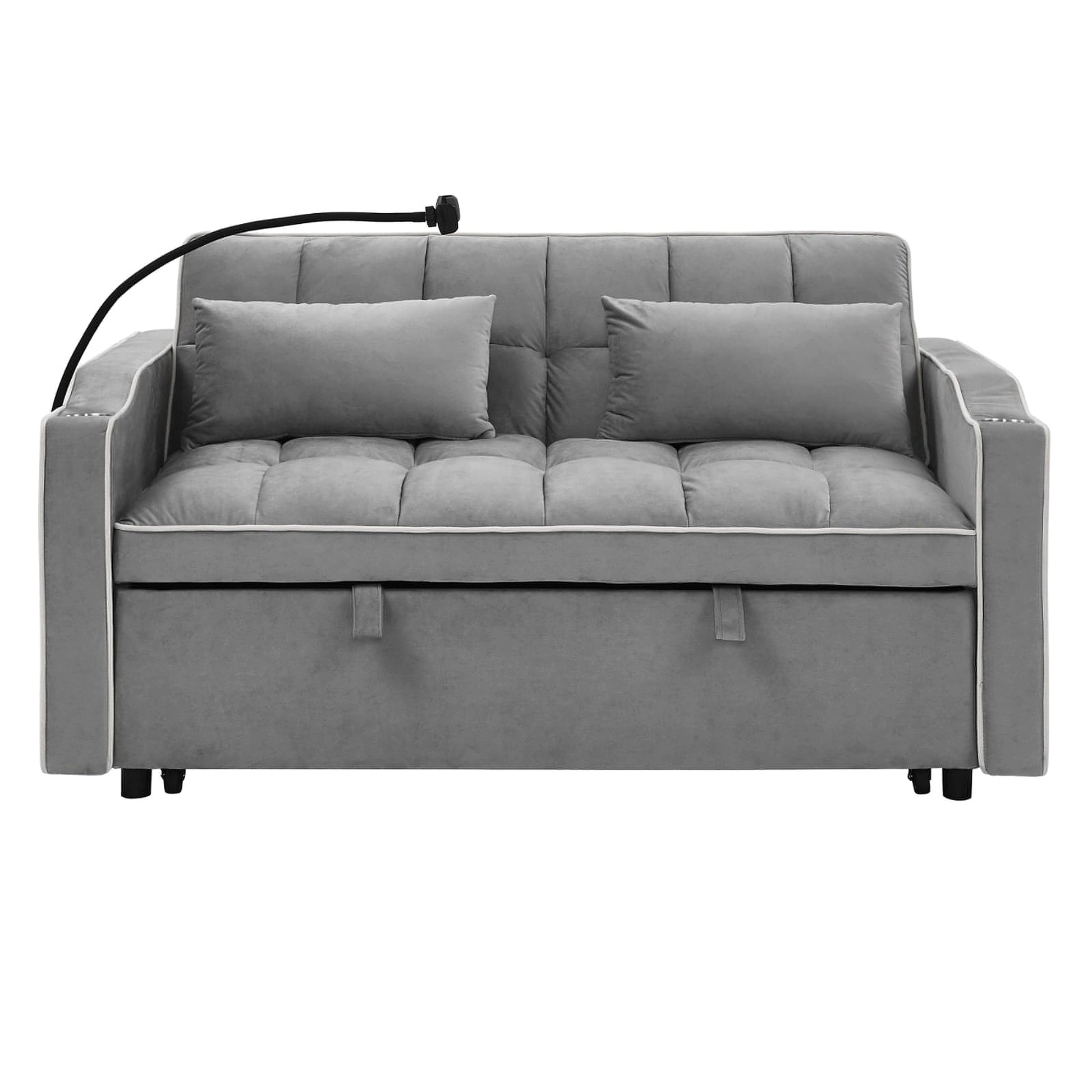 LuneluX_Home – 55.5" Foldable Velvet Sofa Bed (Adjustable in 3 Lengths, Gray) - enhanced image 8