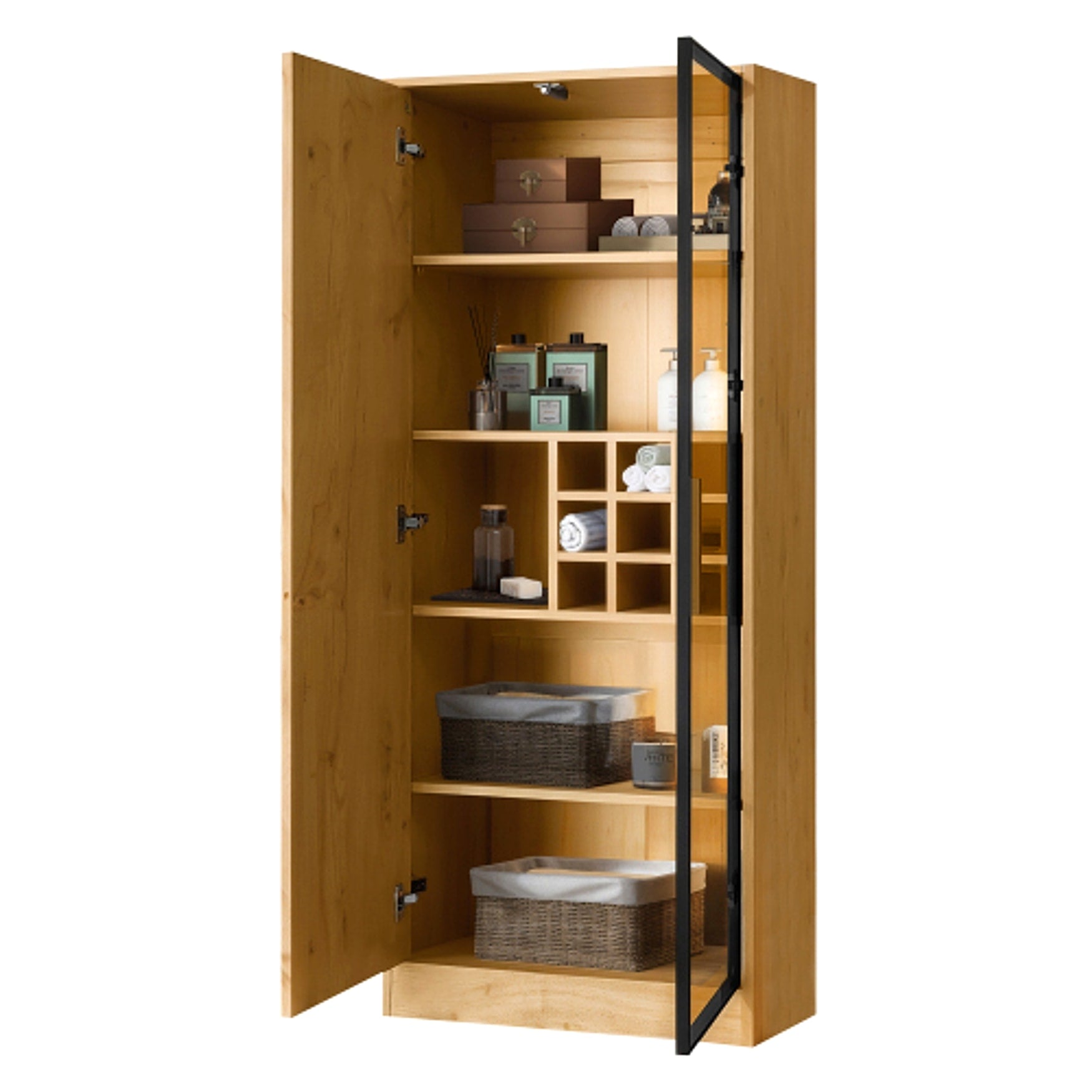 LuneluX_Home – Bathroom Cabinet with Glass Doors, LED Lighting & Wooden Finish (160 cm) - enhanced image 8