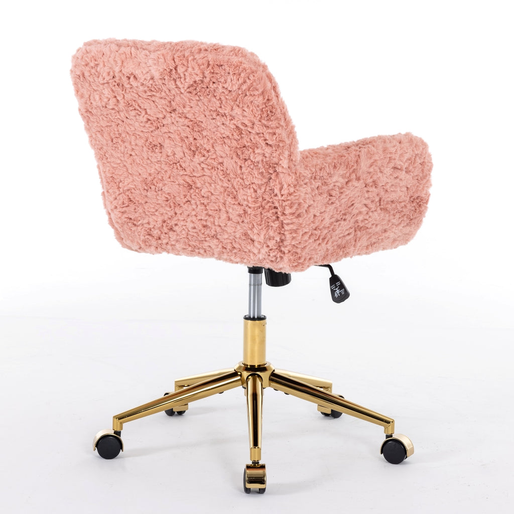 LuneluX_Home – Faux Fur Office Chair with Golden Base (Pink) - enhanced image 8
