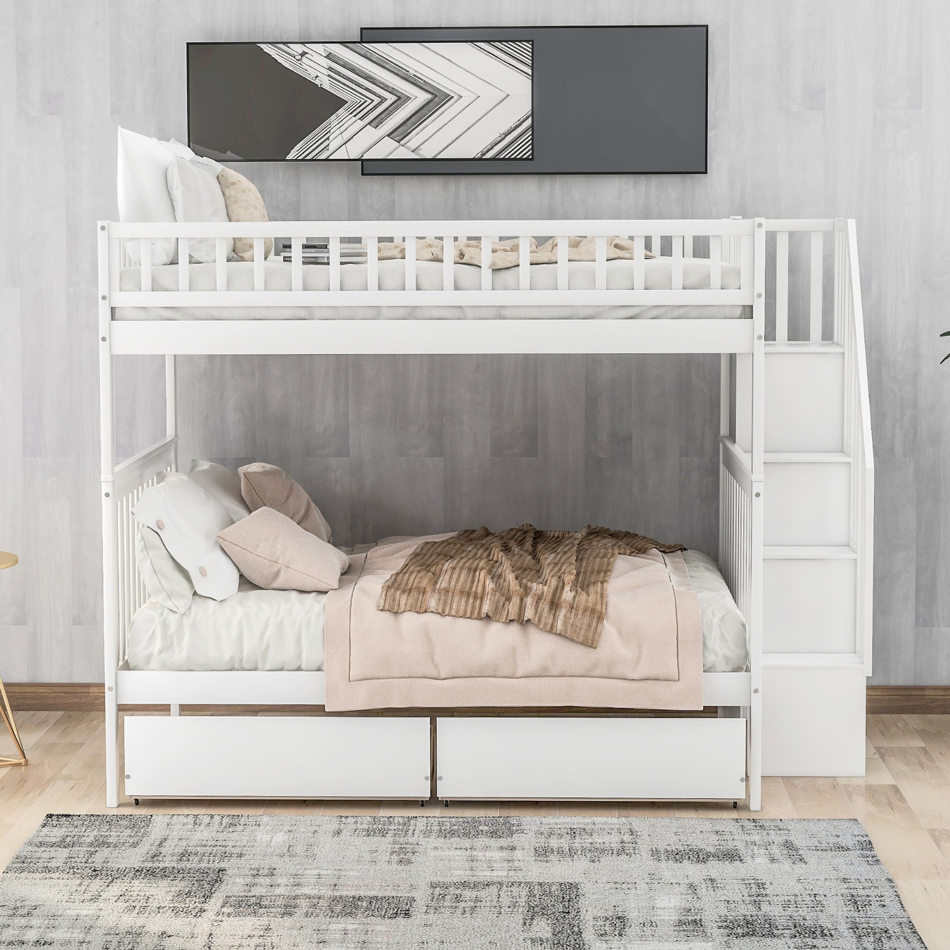 LuneluX_Home – Full-Over-Full Bunk Bed with Storage Drawers (White) - enhanced image 8