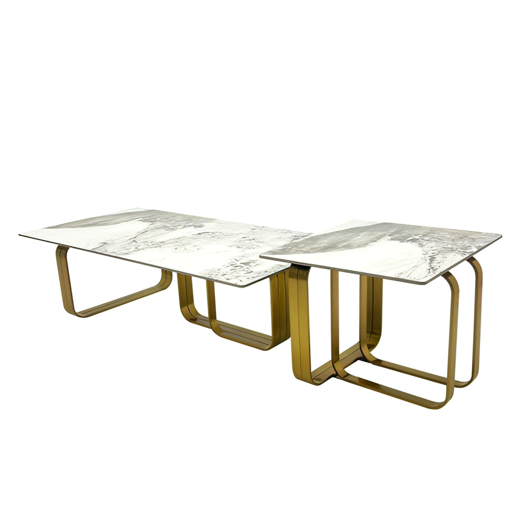 LuneluX_Home – Modern Sintered Stone Coffee Table Set with Gold Frame (2 pcs) - enhanced image 8