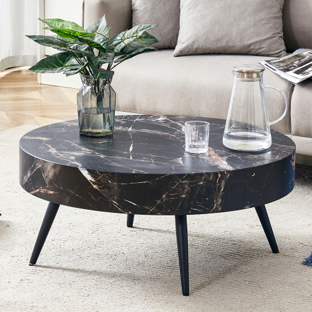 LuxeHome™ – 31.5" Black Marble Round Coffee Table with Adjustable Metal Legs (US Warehouse) - enhanced image 8