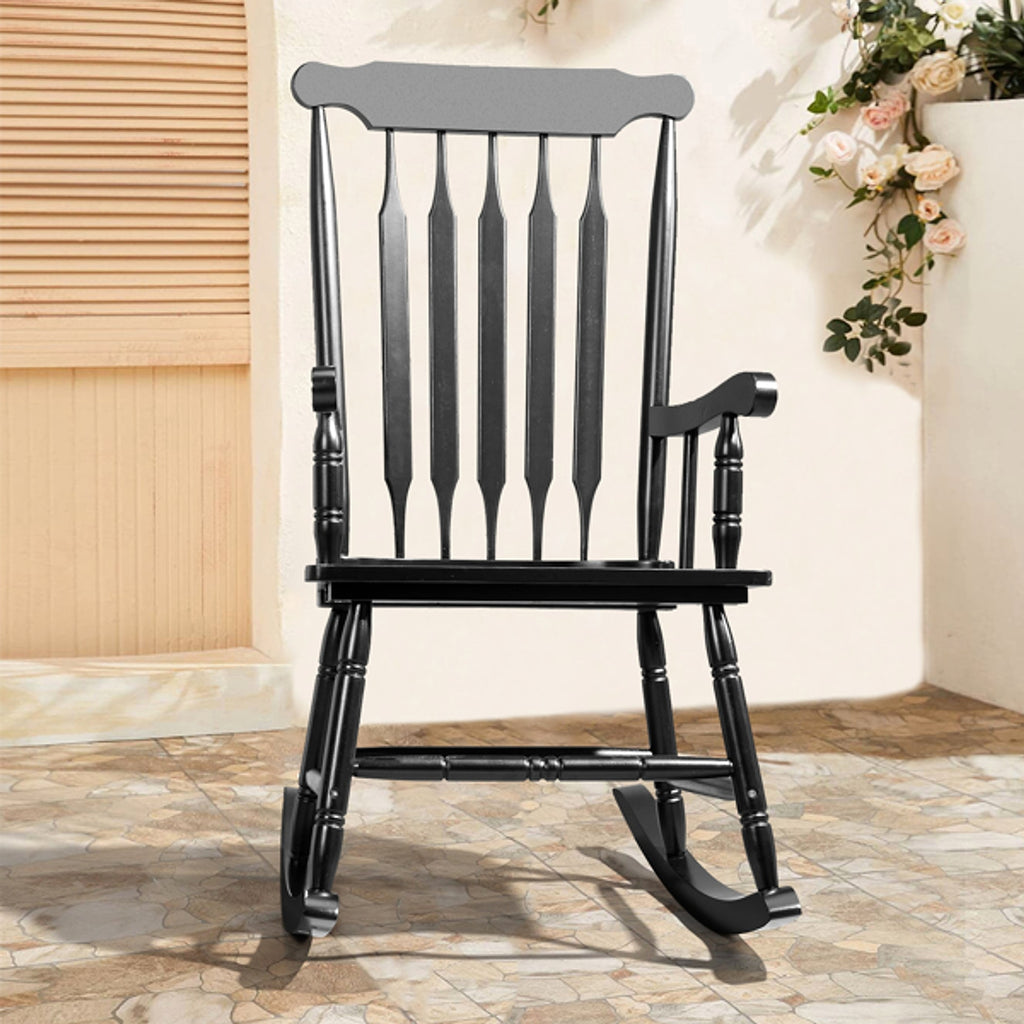 LuxePorch™ – Black Poplar Windsor Wood Rocking Chair (US Warehouse) - enhanced image 8