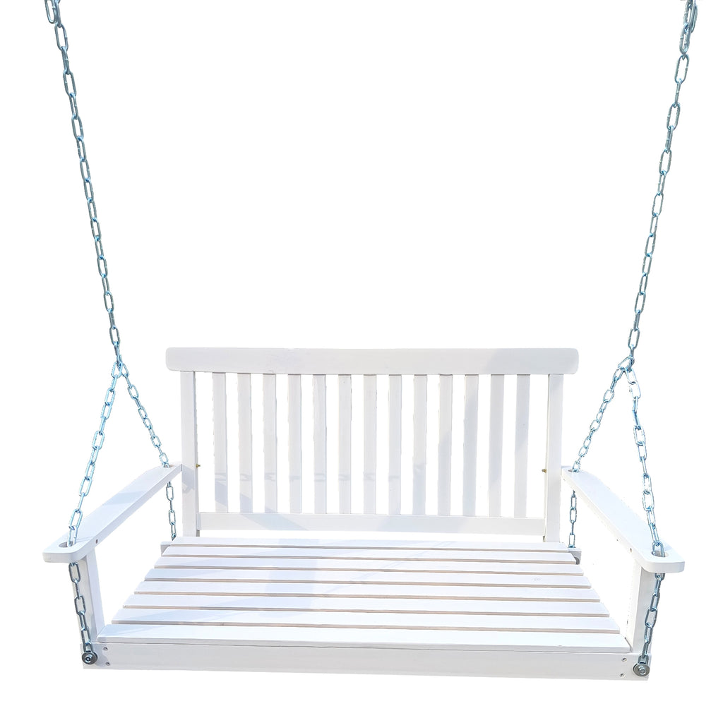 LuxePorch™ – White Wooden Hanging Porch Swing with Chains & Armrests (US Warehouse) - enhanced image 8