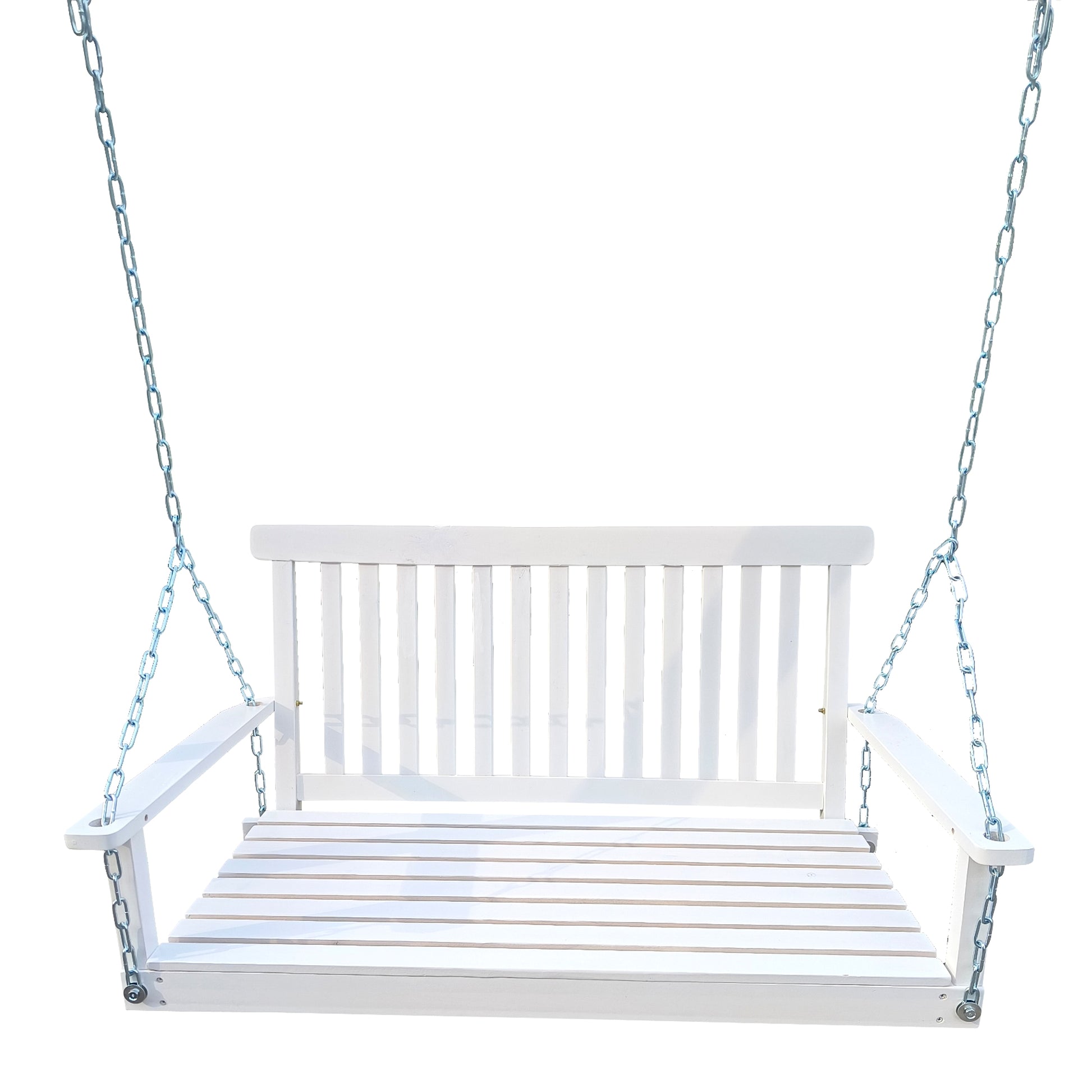 LuxePorch™ – White Wooden Hanging Porch Swing with Chains & Armrests (US Warehouse) - enhanced image 8