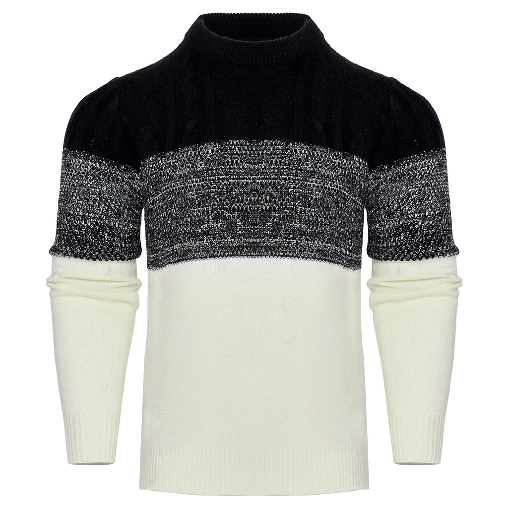 Men's Casual Color Block Long Sleeve Cable Knit Pullover Sweater - enhanced image 8