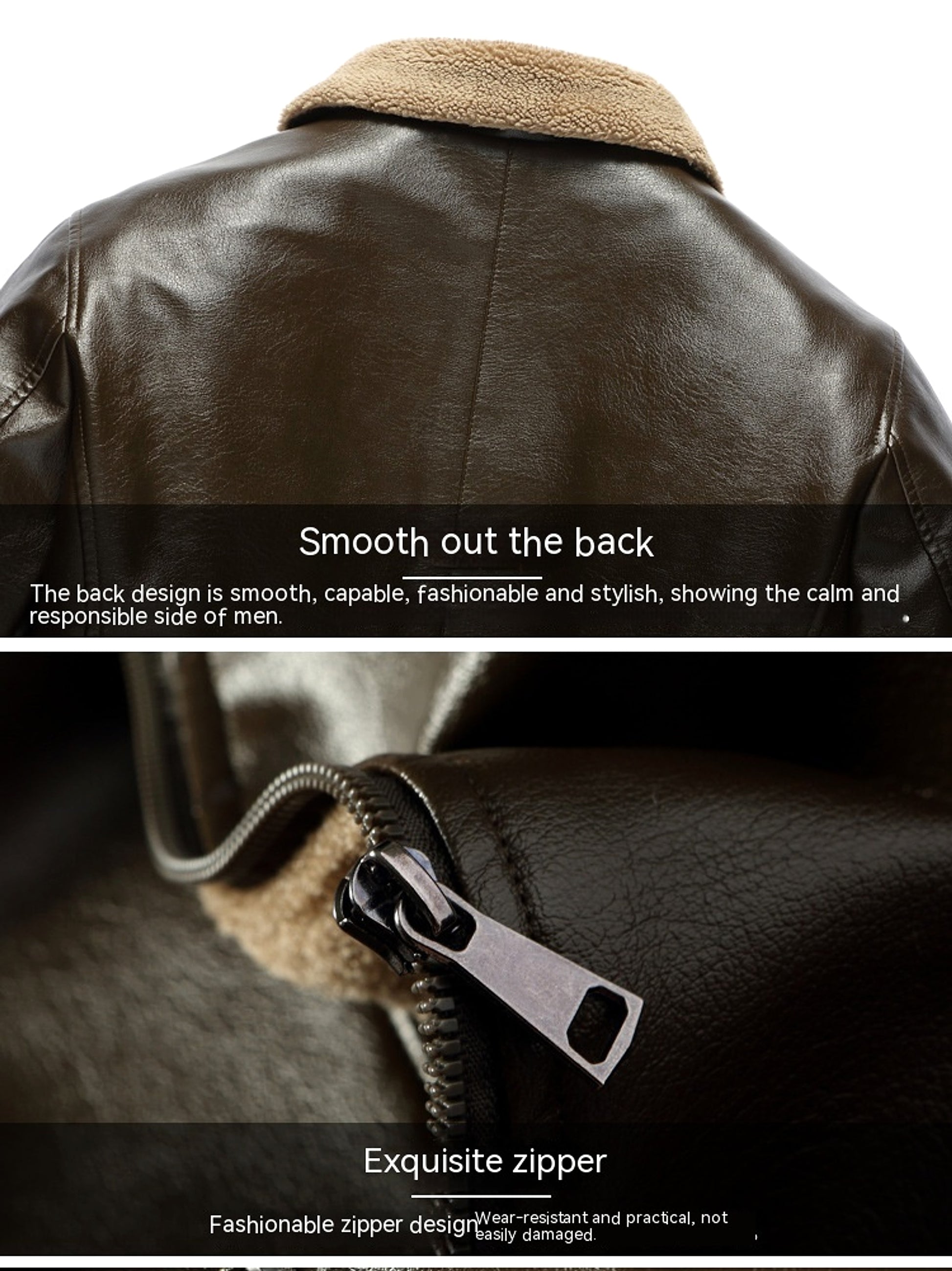 Men's Fashion Casual Polo Collar Fleece-lined Thickened Leather Jacket Coat - enhanced image 8