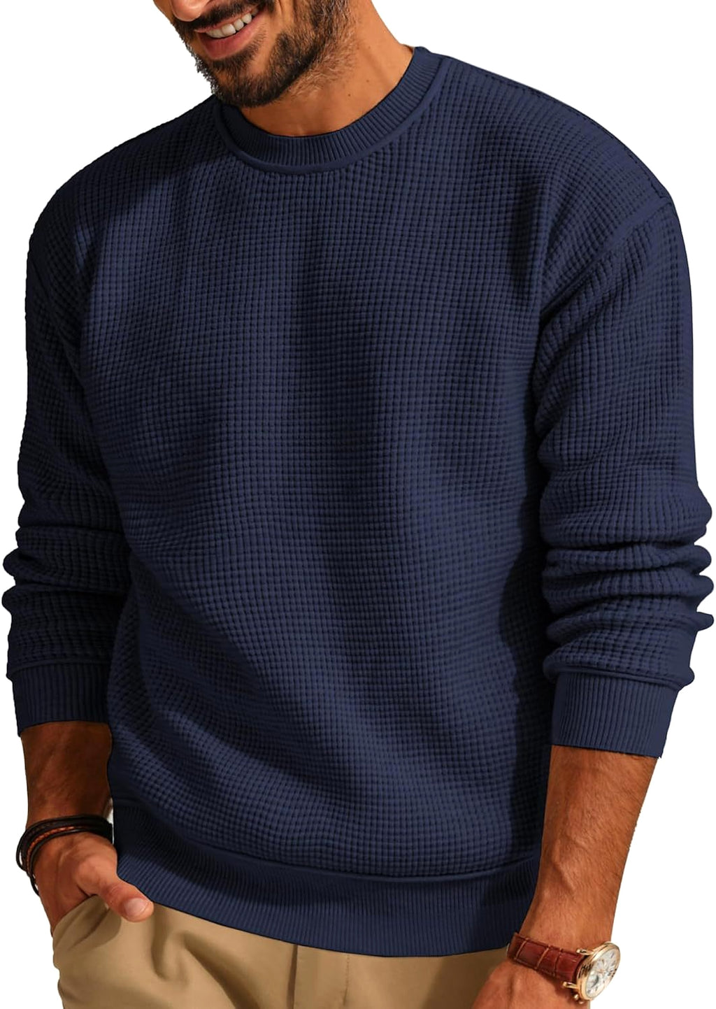 Men's Fashion Solid Color Waffle Casual - enhanced image 8