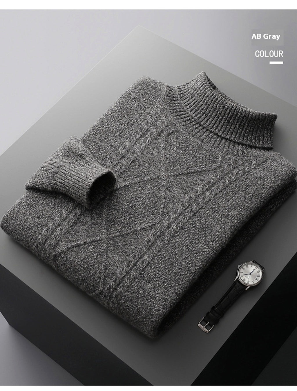 Men's Lapel High Collar Thick Loose Casual Knitted Sweater - enhanced image 8