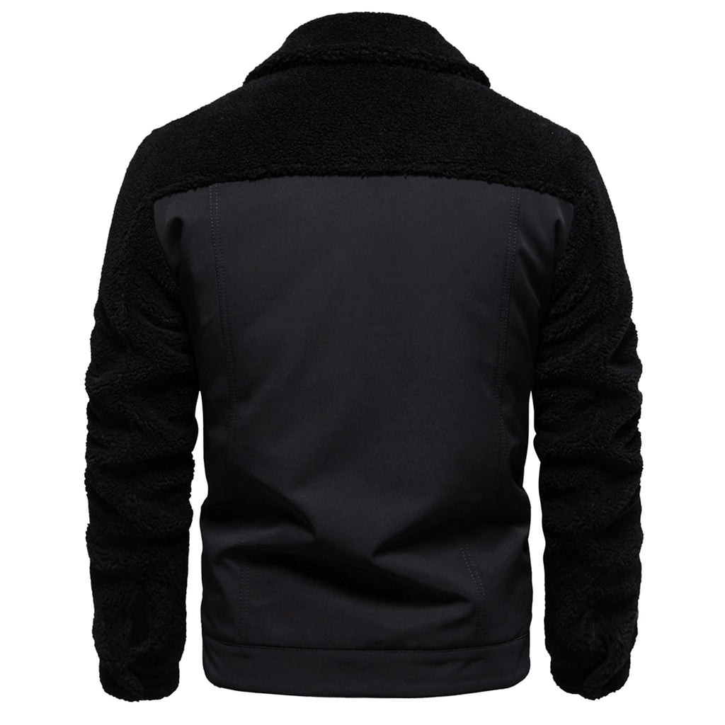Men's New Jacket Fashion Casual Patchwork Lamb Wool Coat - enhanced image 8