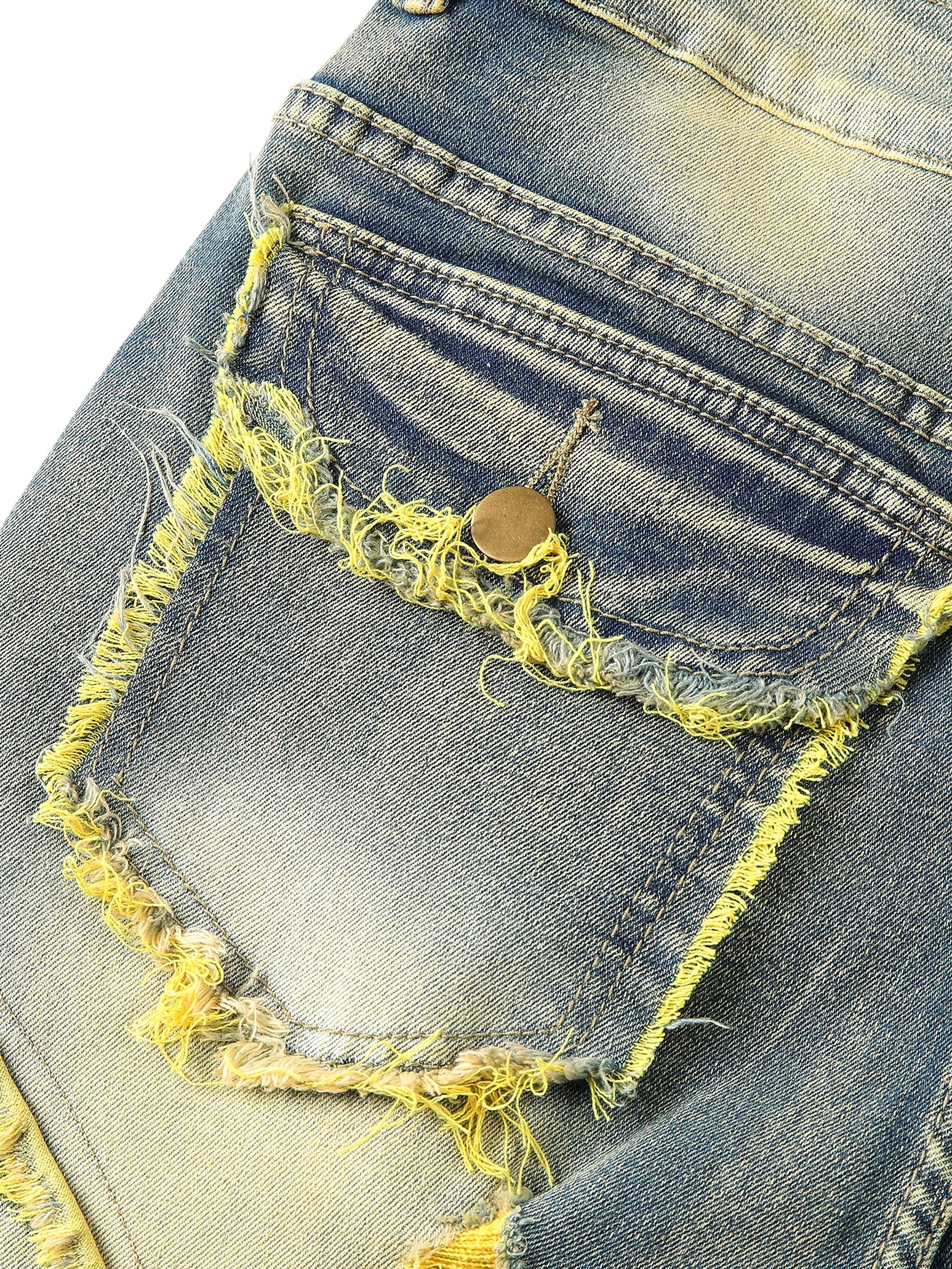 Men's Patchwork Fringe Slightly Flared Stretch Jeans - enhanced image 8