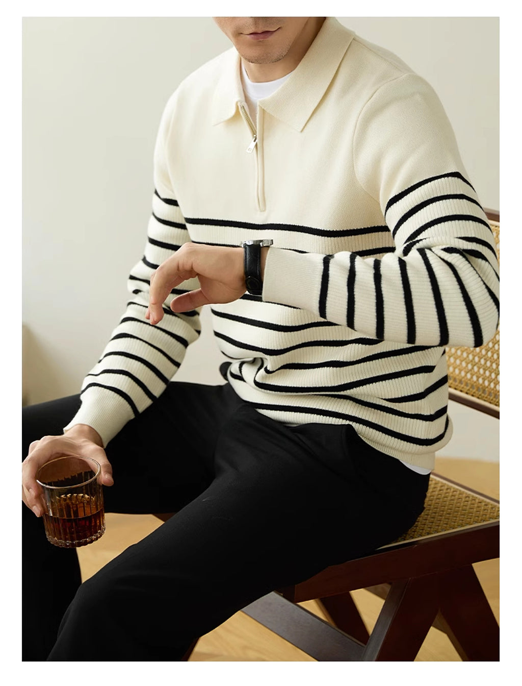 Men's Spring And Autumn New Half Zipper Striped Business Casual Sweater - enhanced image 8