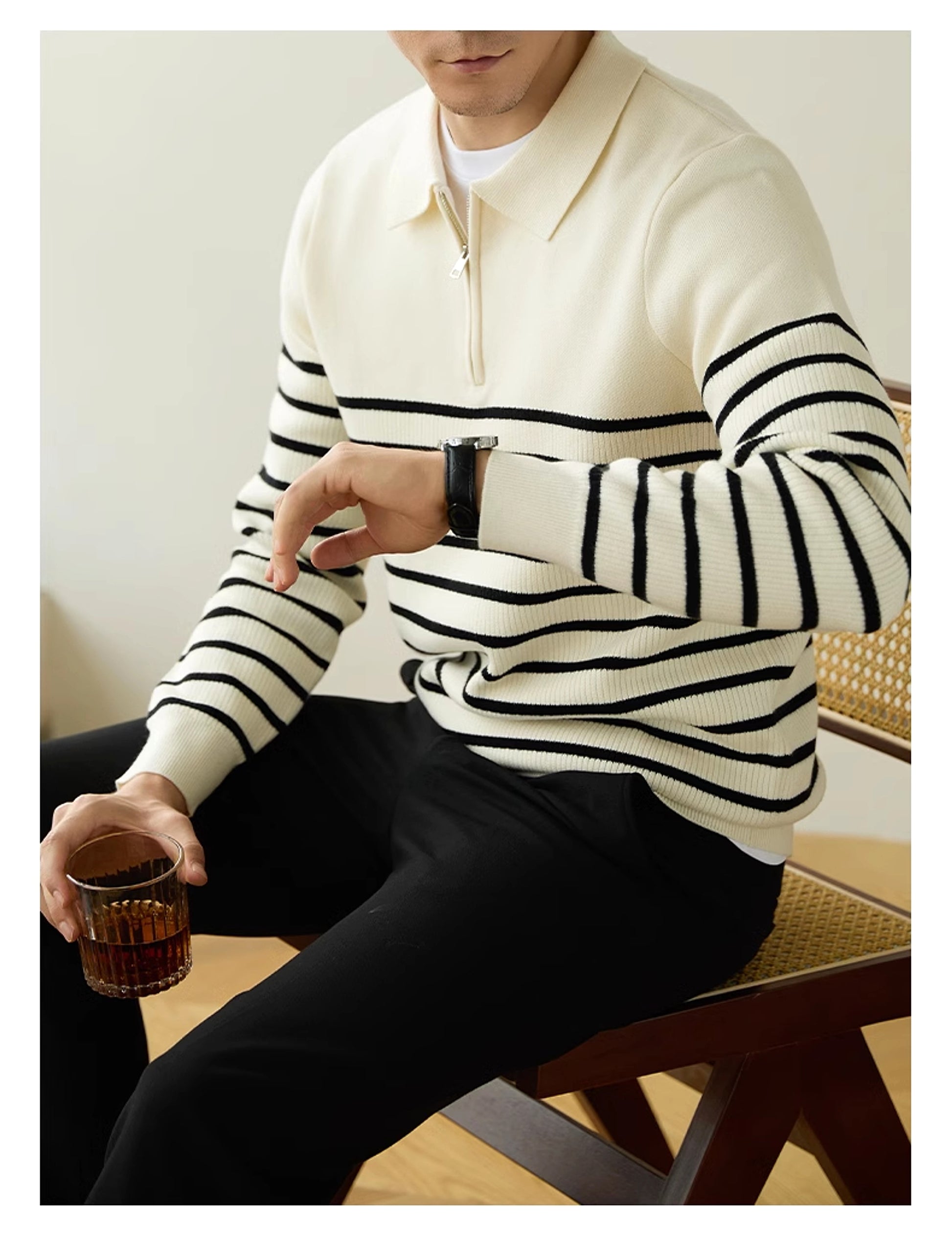 Men's Spring And Autumn New Half Zipper Striped Business Casual Sweater - enhanced image 8