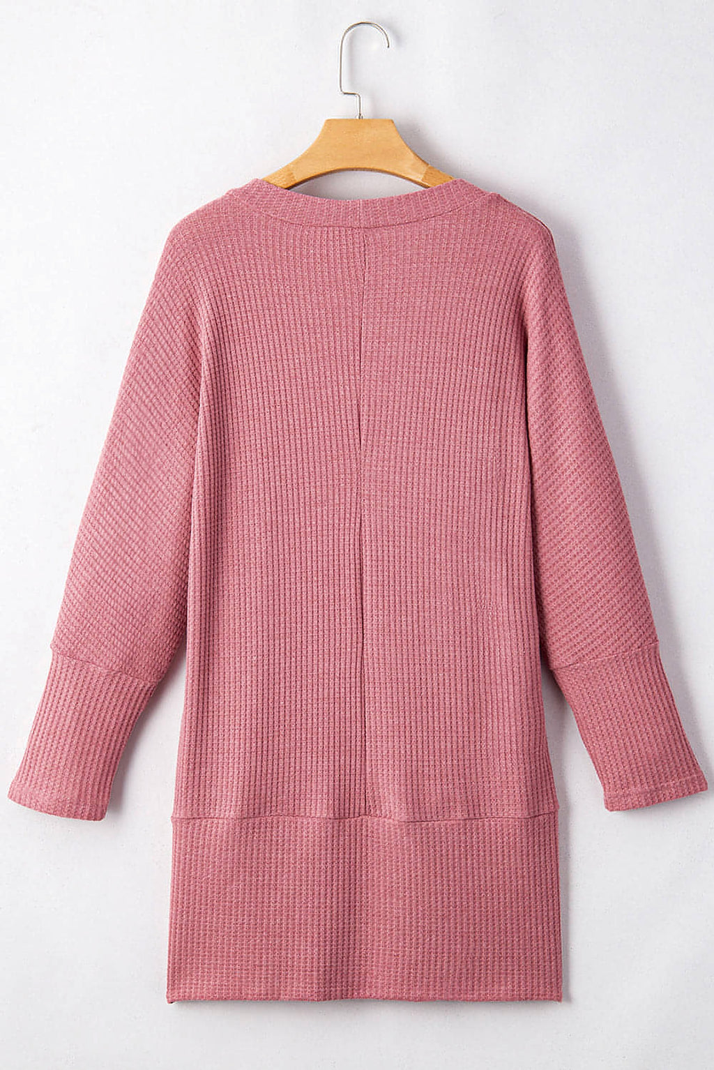 Mineral Red Solid Color Waffle Knit Cardigan with Pocket - enhanced image 8