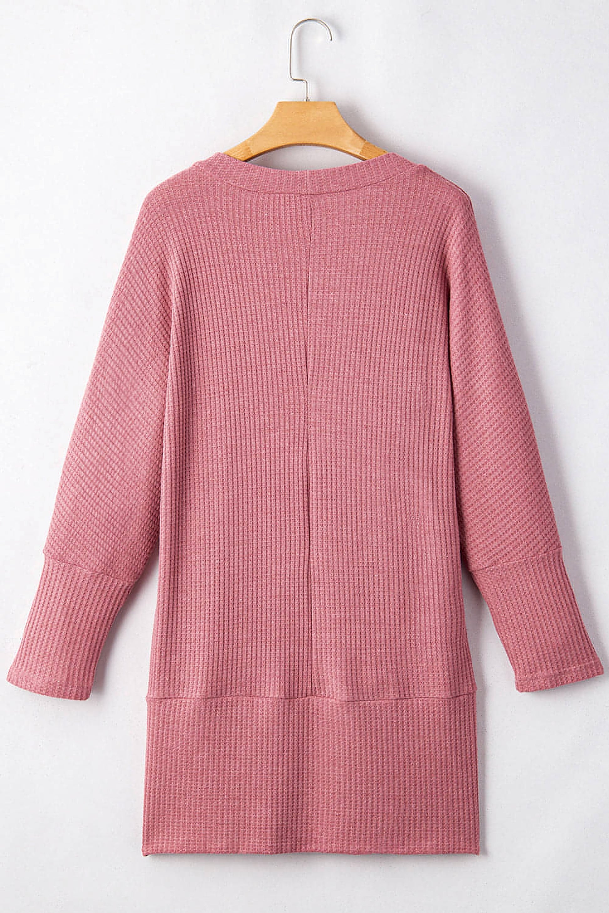 Mineral Red Solid Color Waffle Knit Cardigan with Pocket - enhanced image 8