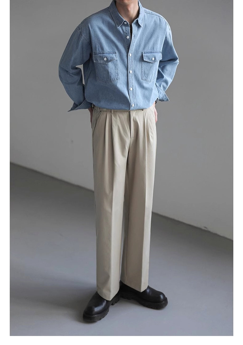 Minority Simple Long Sleeve Denim DressShirt Men's Loose - enhanced image 8