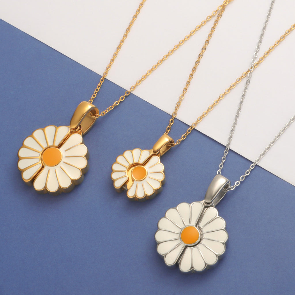 Mirror Stainless Steel Sunflower Pendant Necklace - enhanced image 8
