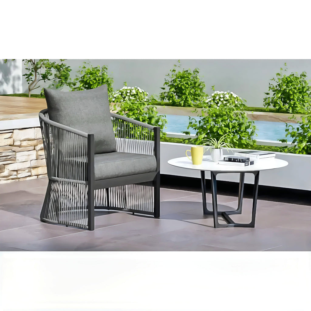 LuneluX_Home – Curved Rope-Weave Lounge Chair (Gray & Natural Beige) - enhanced image 8