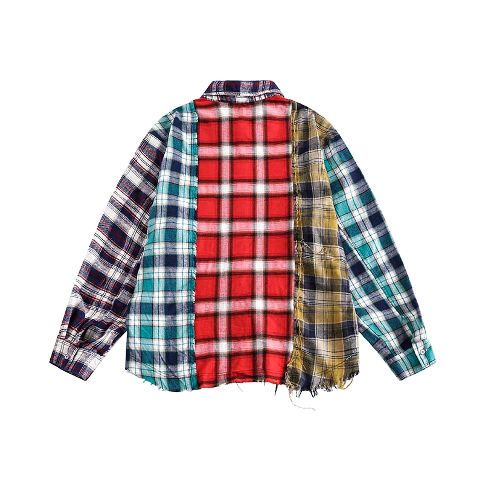Multi-color Mosaic Plaid Fringed Hem Long Sleeve DressShirt Men - enhanced image 8