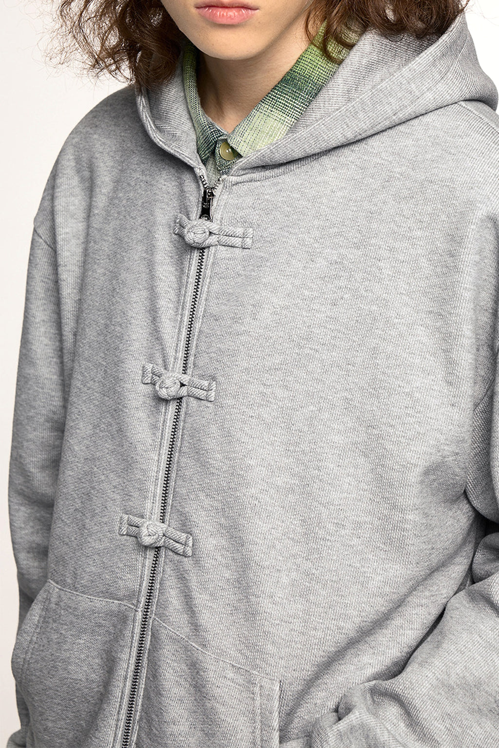 New Chinese Style Buckle Fleece Zipper Hooded Sweater - enhanced image 8