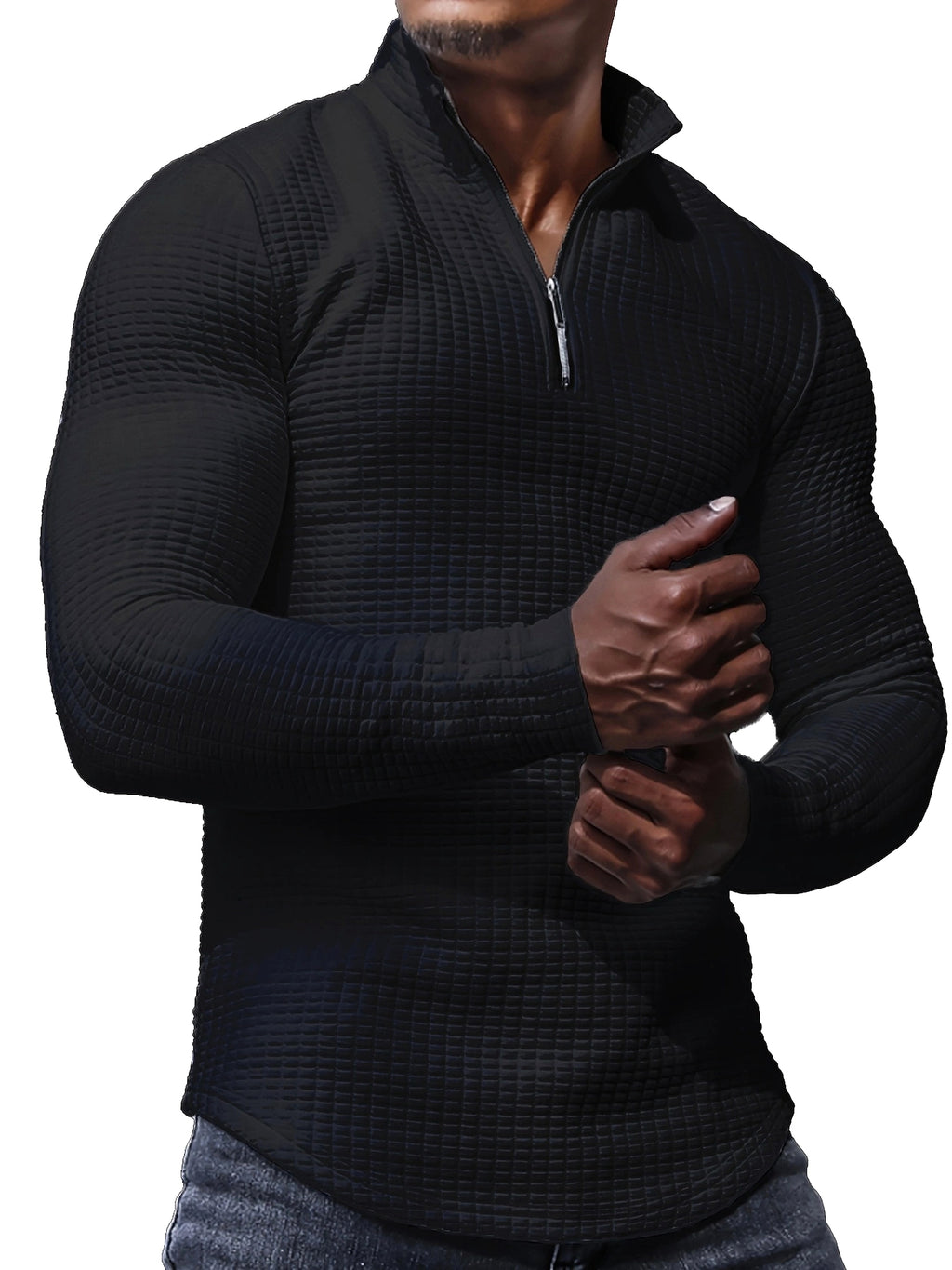 Outdoor Stand Collar Half Zip Training T-shirt Waffle Sports Bottoming - enhanced image 8