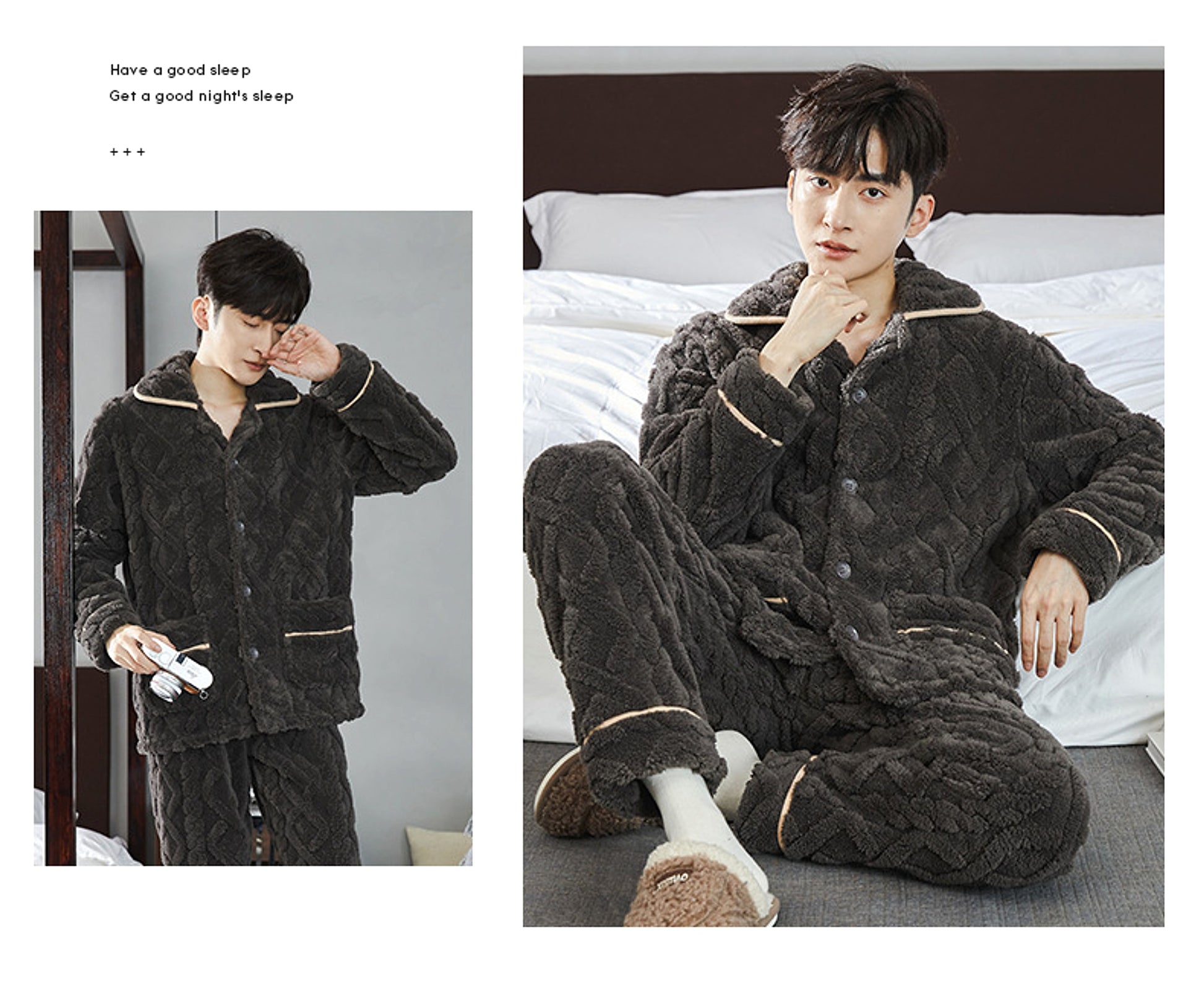 Pajamas Men's Jacquard Flannel Loose Fleece-lined Warm Loungewear - enhanced image 8