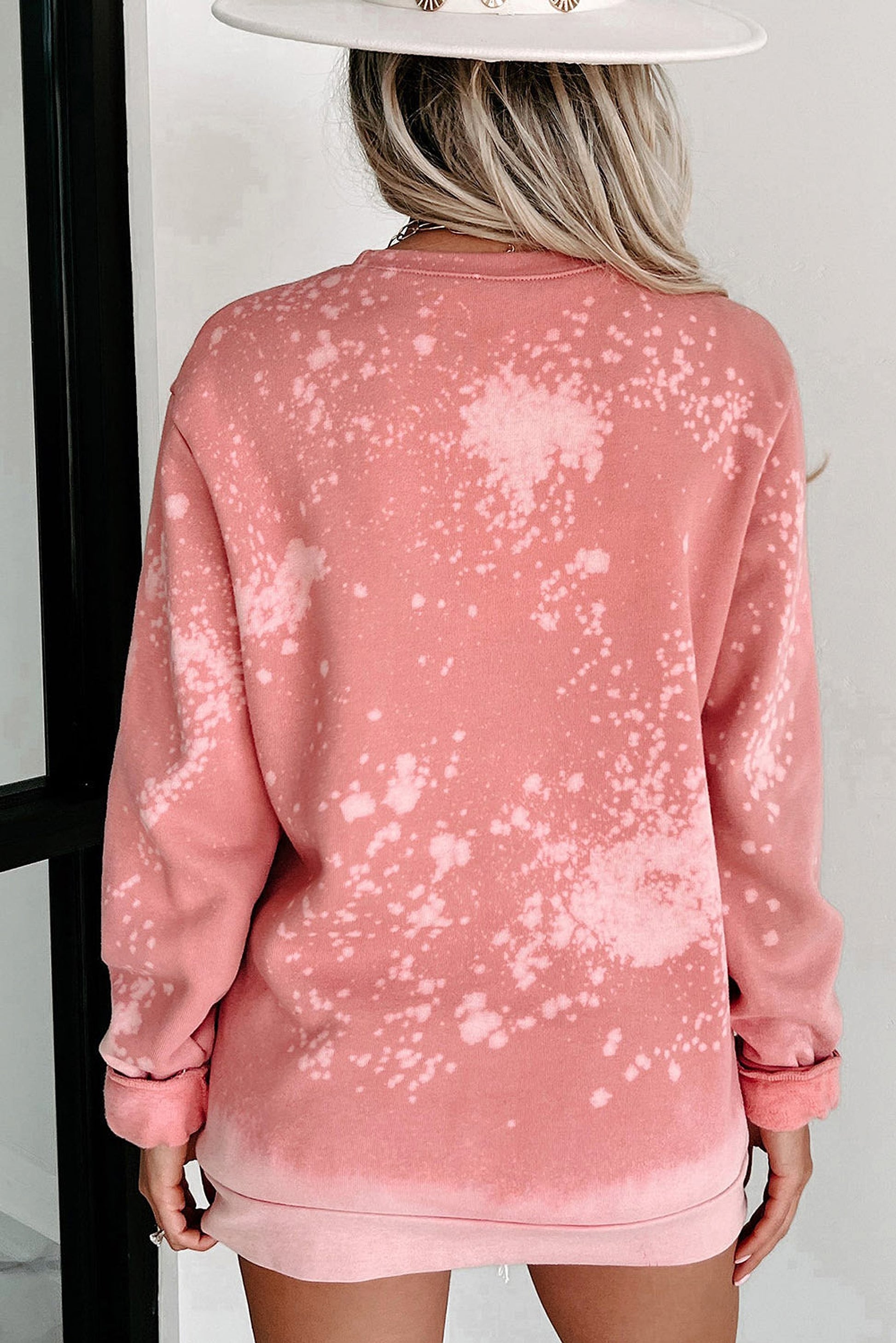 Pink Bleached Round Neck Pullover Sweatshirt - enhanced image 8