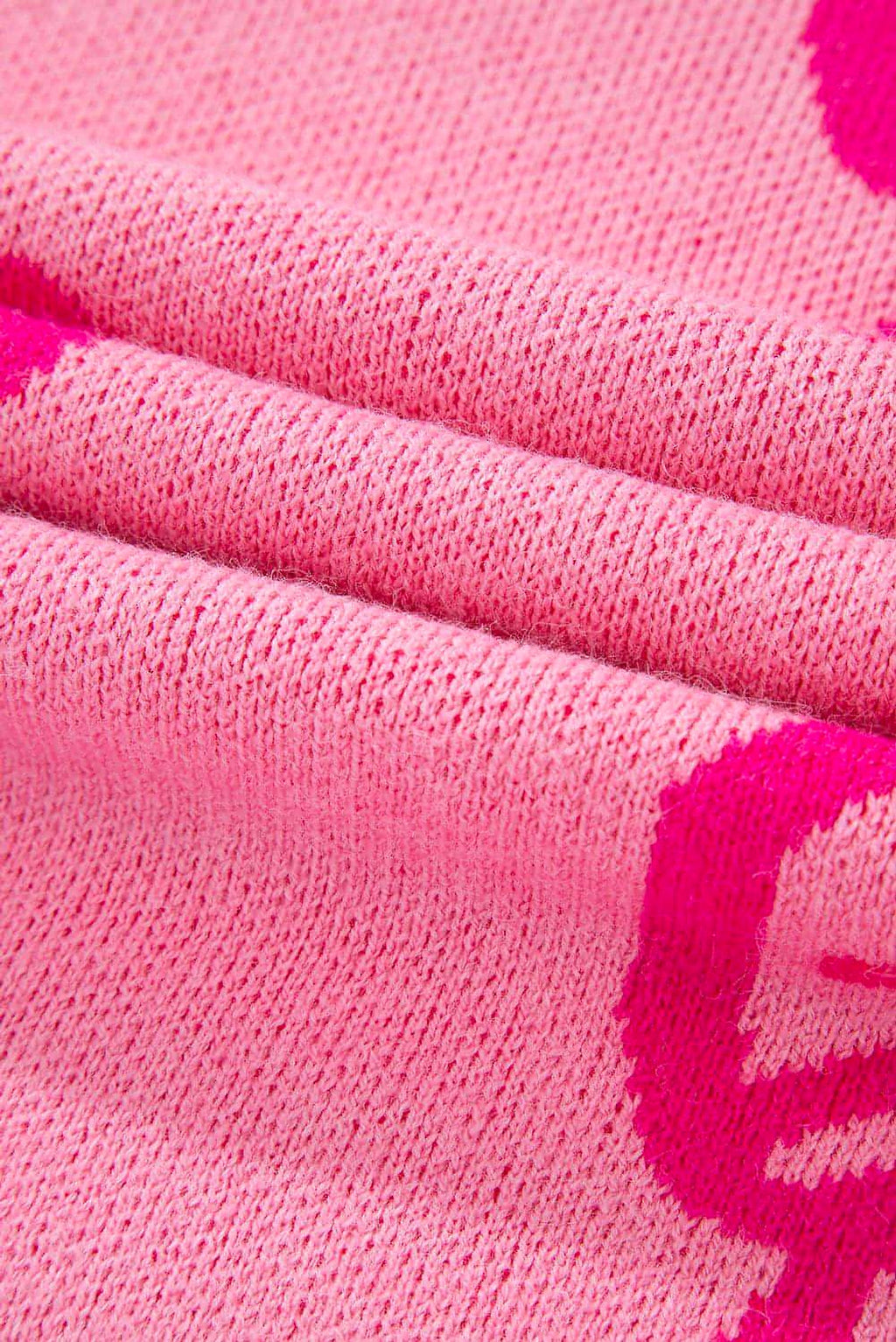 Pink Bow Pattern Drop Shoulder Loose Sweater - enhanced image 8
