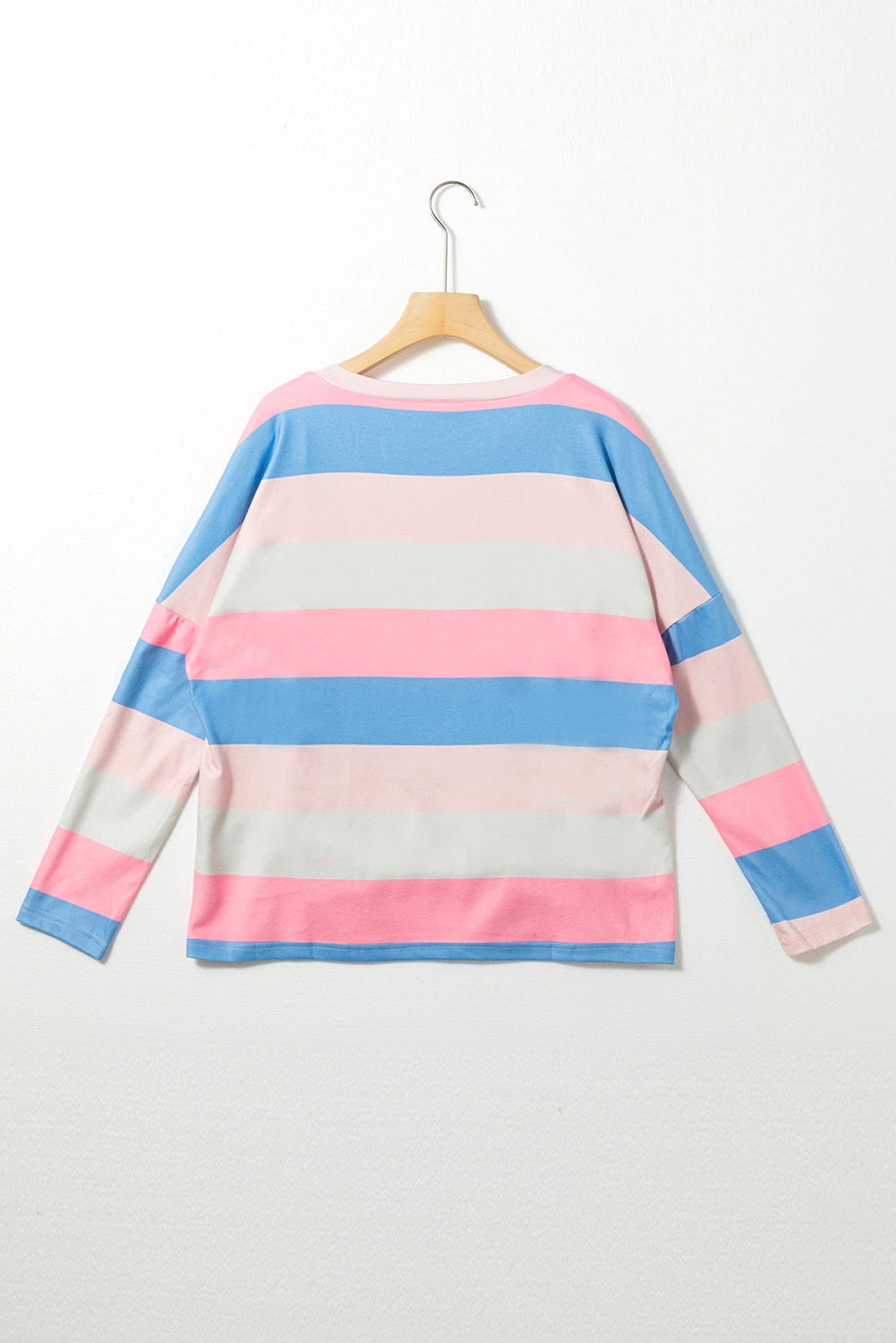 Pink Contrast Striped V Neck Long Sleeve Top - enhanced image 8