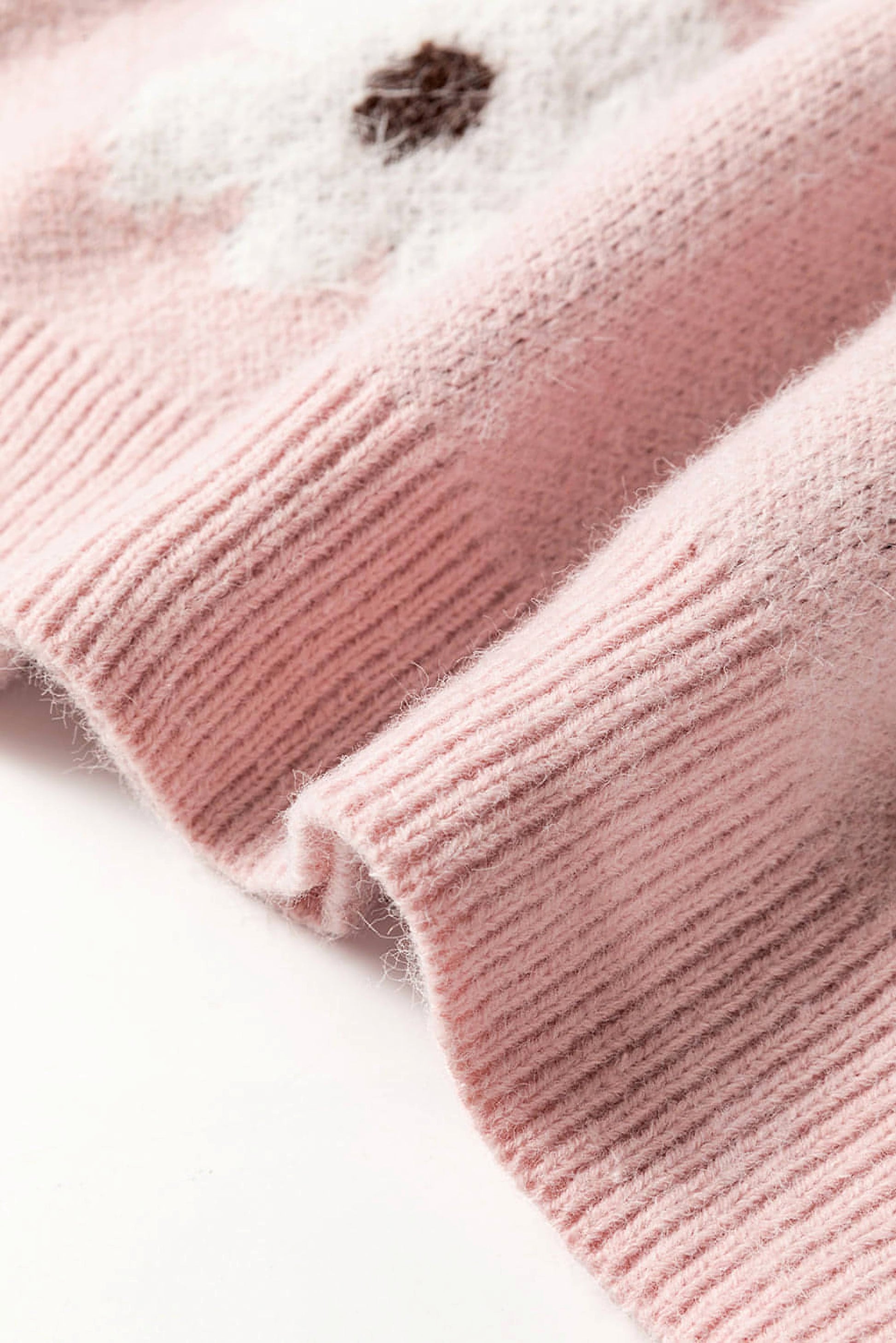 Pink Floral Pattern Half Zip Drop Shoulder Sweater - enhanced image 8