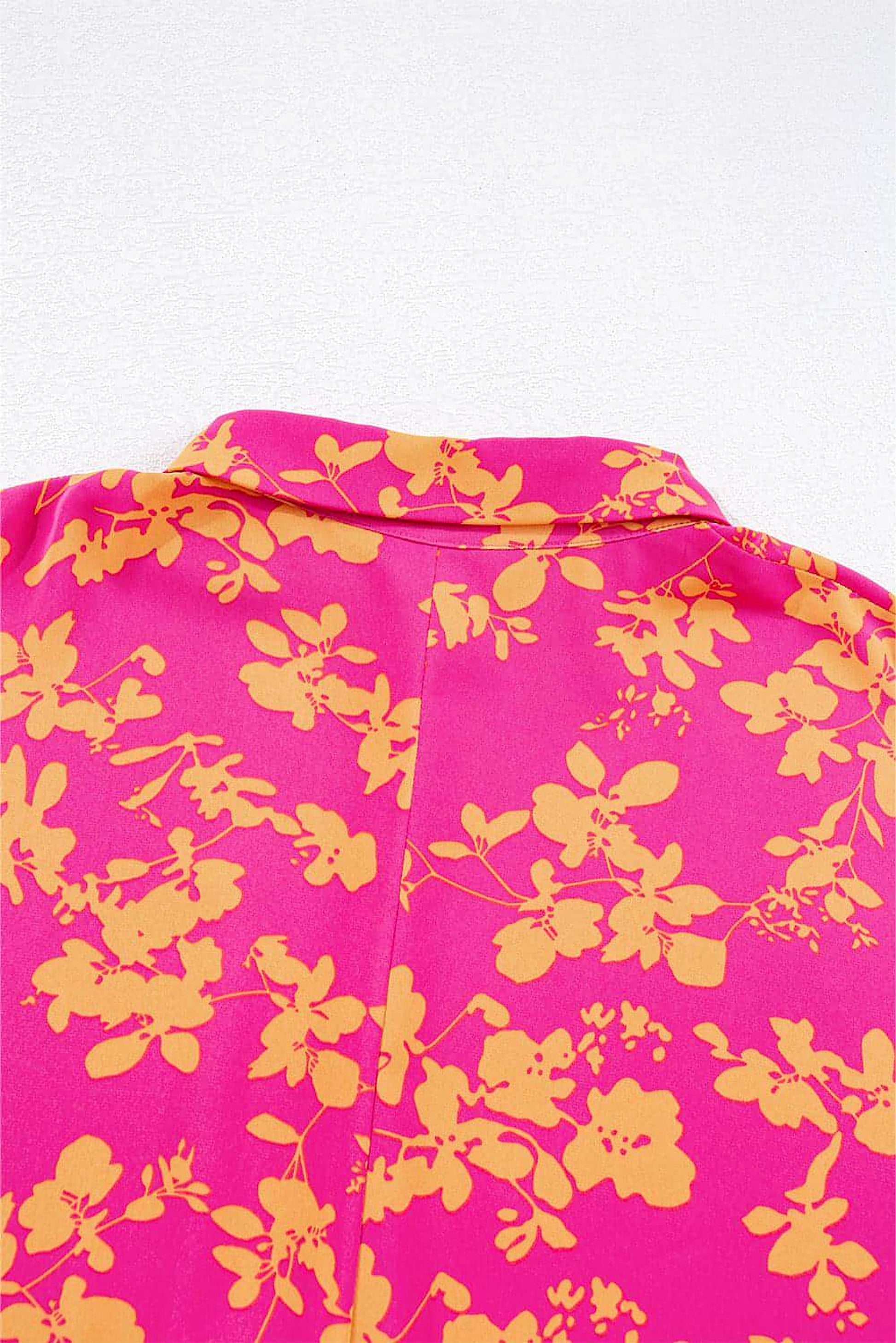 Pink Floral Print Drawstring Tunic Flowy Short Dress - enhanced image 8